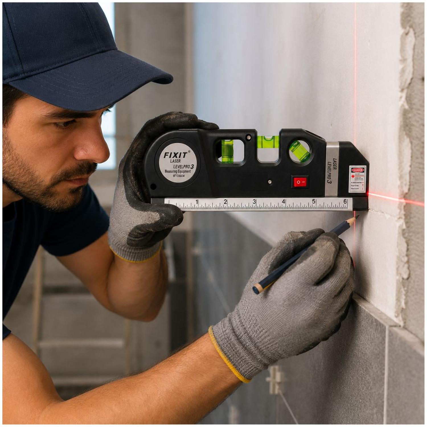 NIVEL LÁSER MULTIFUNCIONAL 3 EN 1 FIXIT LEVELPRO 3 CINTA MÉTRICA REGLA NIVEL - 5