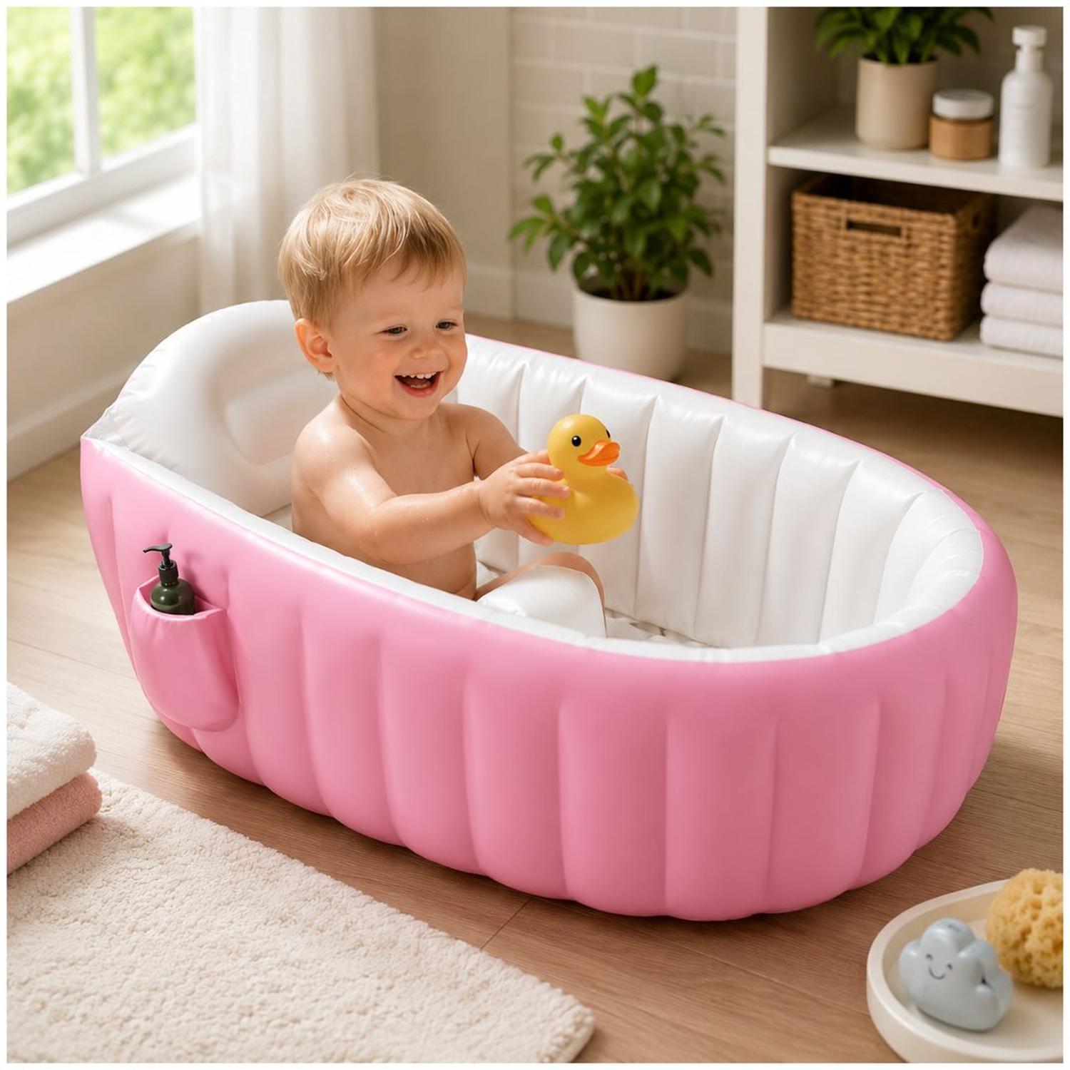 BAÑERA INFLABLE PARA BEBÉ 12001 CON SOPORTE ACOLCHADA PORTÁTIL FÁCIL DE GUARDAR TAMAÑO M - 1