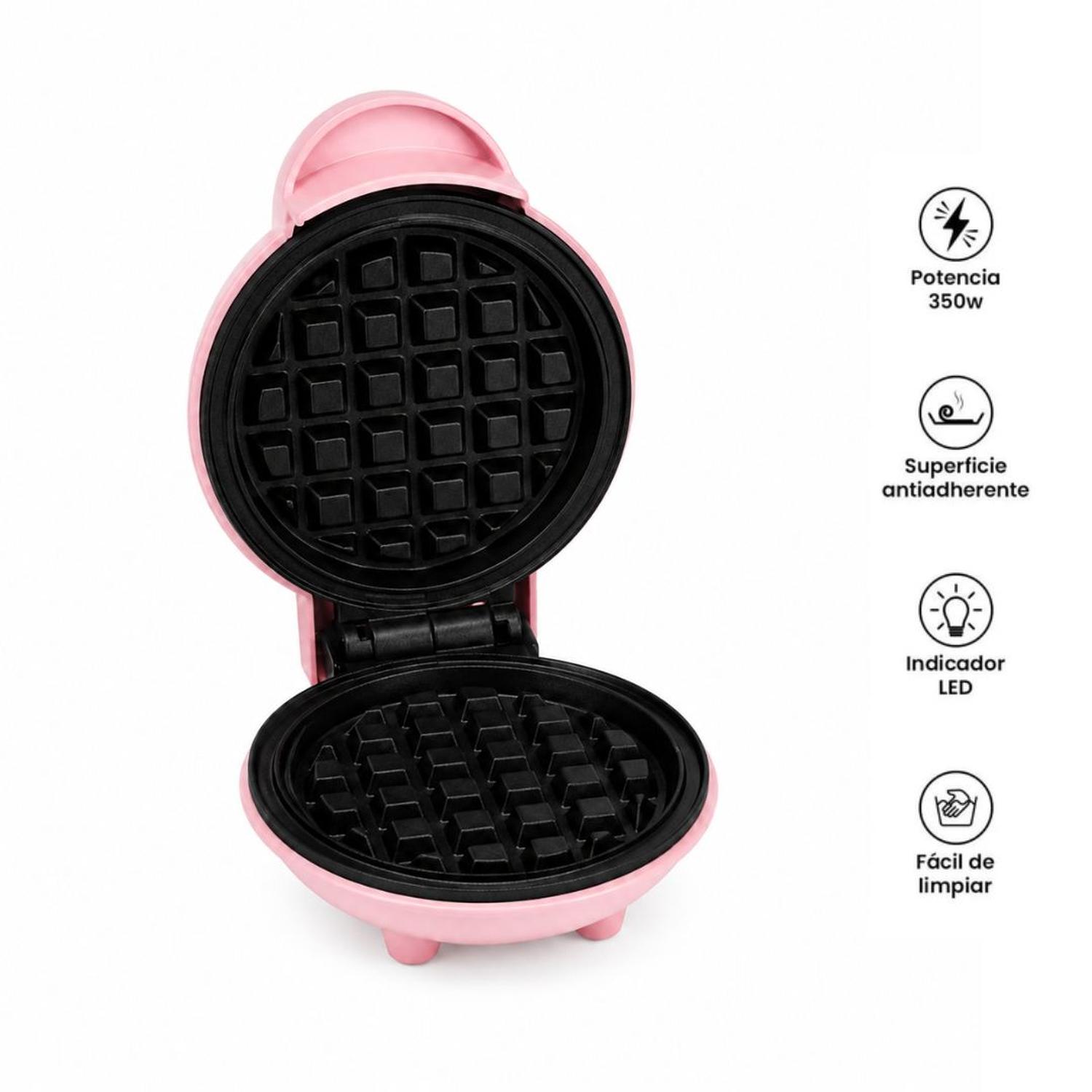 MINI WAFFLERA ANTIADHERENTE ELÉCTRICA PORTÁTIL DE 350W ROSADO - 5
