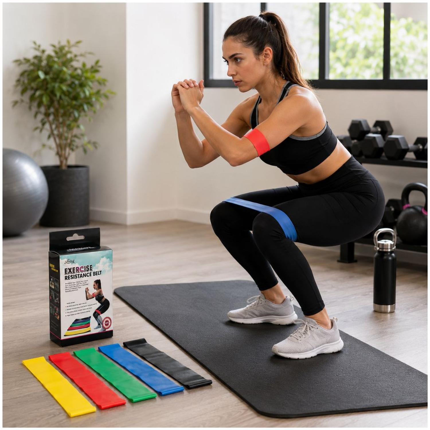 SET X5 BANDAS ELÁSTICAS DE RESISTENCIA PARA EJERCICIOS FITNESS GLÚTEOS PIERNAS YOGA PILATES - 1