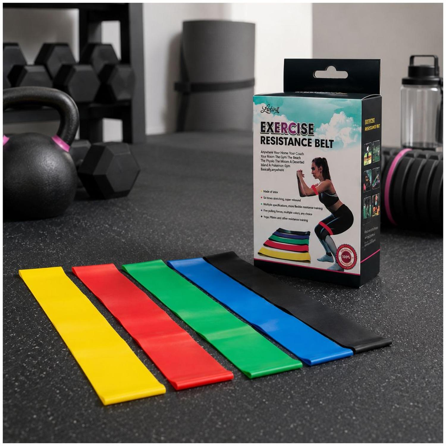 SET X5 BANDAS ELÁSTICAS DE RESISTENCIA PARA EJERCICIOS FITNESS GLÚTEOS PIERNAS YOGA PILATES - 3