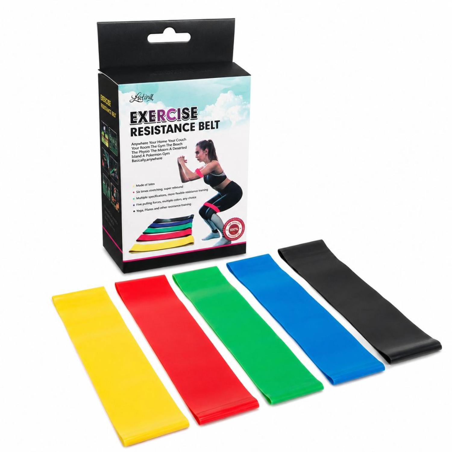 SET X5 BANDAS ELÁSTICAS DE RESISTENCIA PARA EJERCICIOS FITNESS GLÚTEOS PIERNAS YOGA PILATES - 4