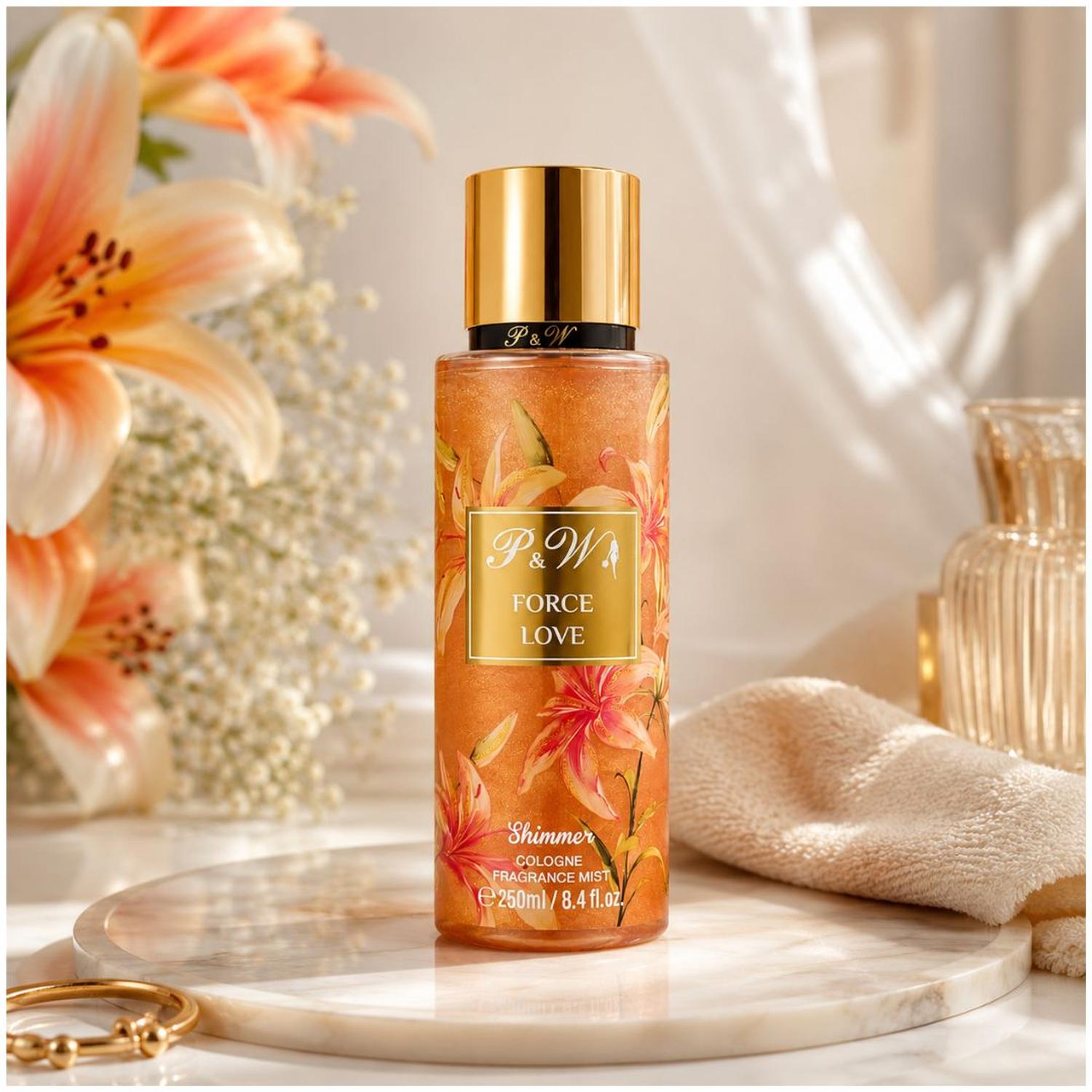 PERFUME MUJER 250ML COLONIA CORPORAL PYW FORCE LOVE FRAGANCIA FLORAL CON BRILLO - 2