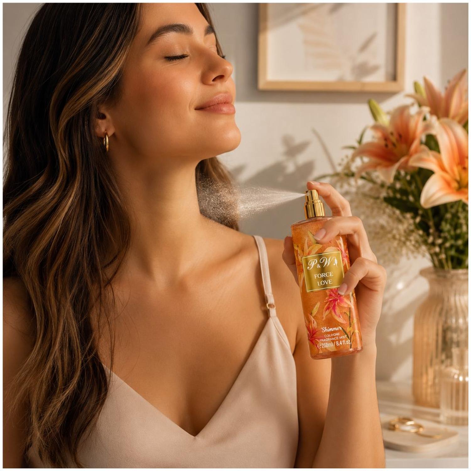 PERFUME MUJER 250ML COLONIA CORPORAL PYW FORCE LOVE FRAGANCIA FLORAL CON BRILLO - 5