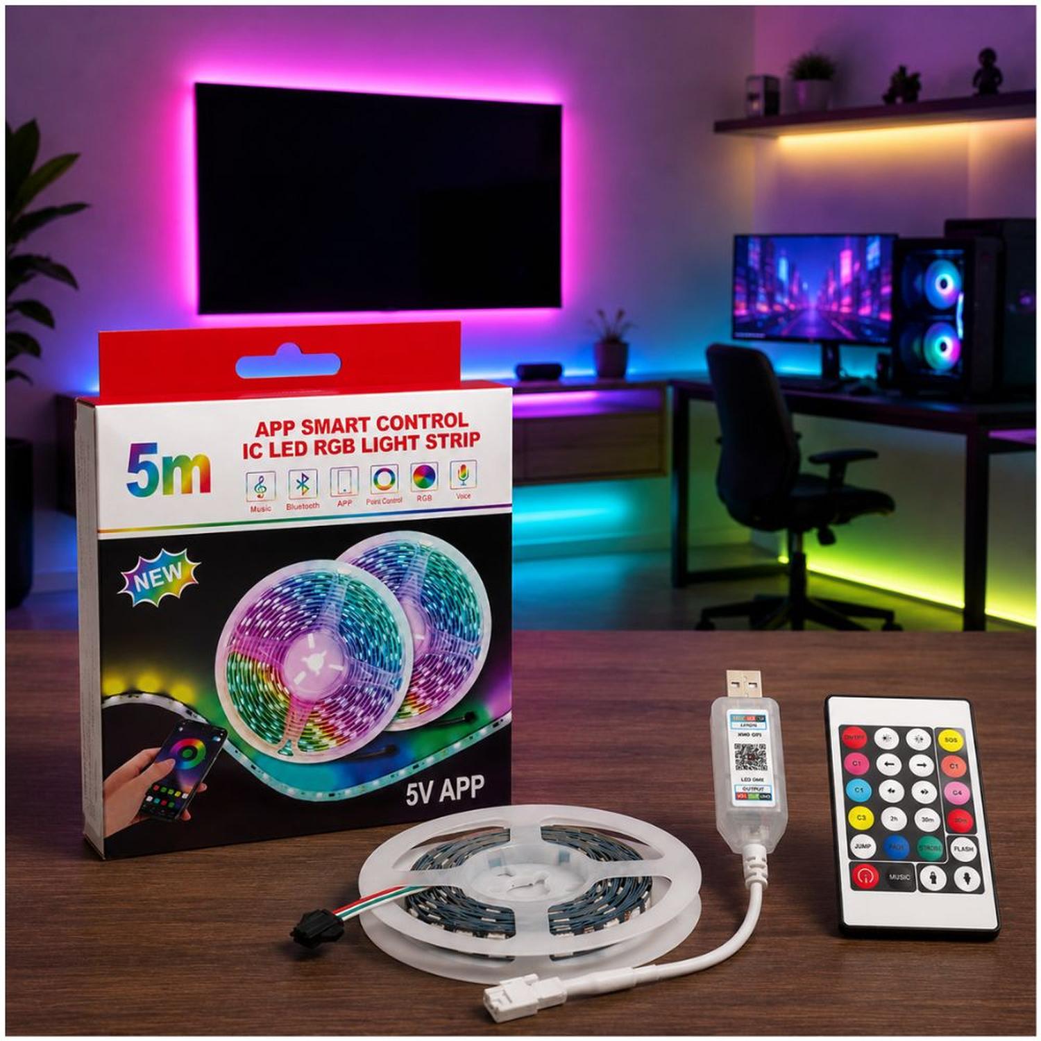 CINTA LUZ LED RGB DE 5 METROS CON CONECTOR USB Y CONTROL REMOTO - 5