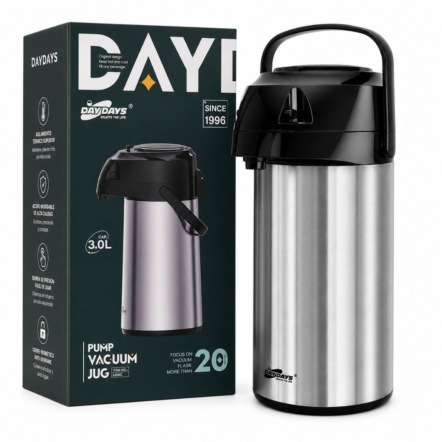 TERMO CON DISPENSADOR DAYDAYS GRANDE 3 LITROS PREMIUM ACERO INOXIDABLE - 1