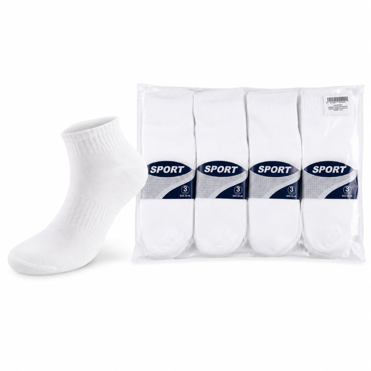 PACK X12 PARES DE MEDIAS CORTAS BLANCAS DEPORTIVAS SPORT TALLA 40-46 - 1
