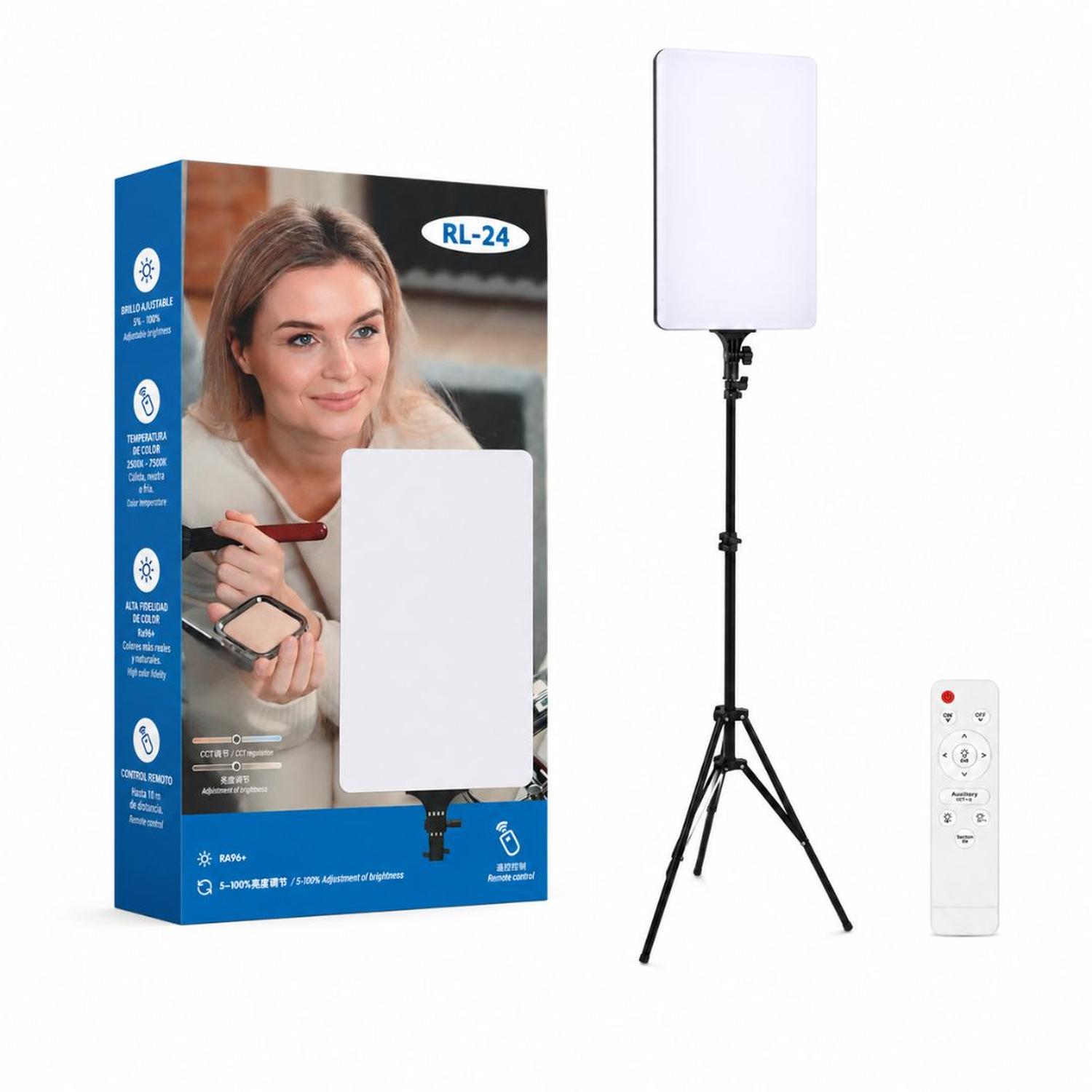 LÁMPARA PANEL LUZ LED RL-24 FOTOGRAFÍA PROFESIONAL + TRÍPODE + CONTROL REMOTO - 1
