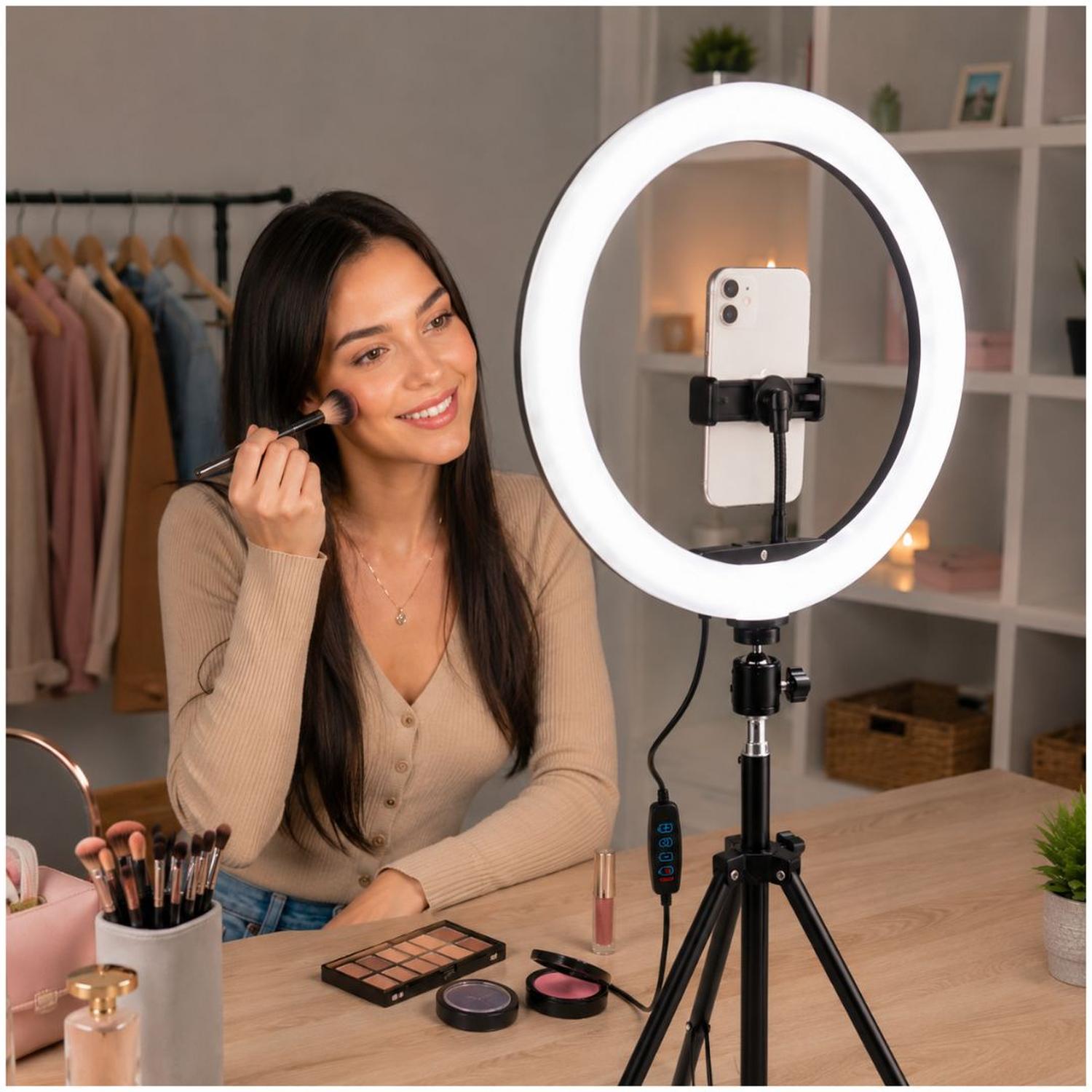ARO DE LUZ LED 30CM CON SOPORTE PARA CELULAR QX-300 3 TONOS DE LUZ + TRÍPODE - 6