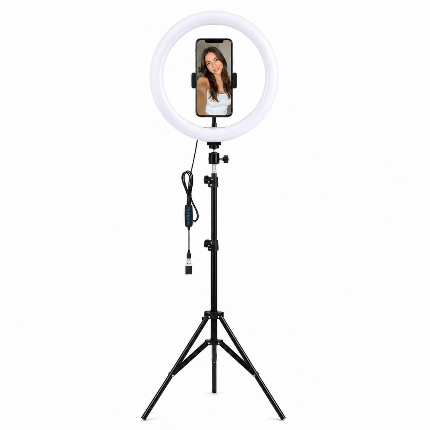 ARO DE LUZ LED 30CM CON SOPORTE PARA CELULAR QX-300 3 TONOS DE LUZ + TRÍPODE - 7