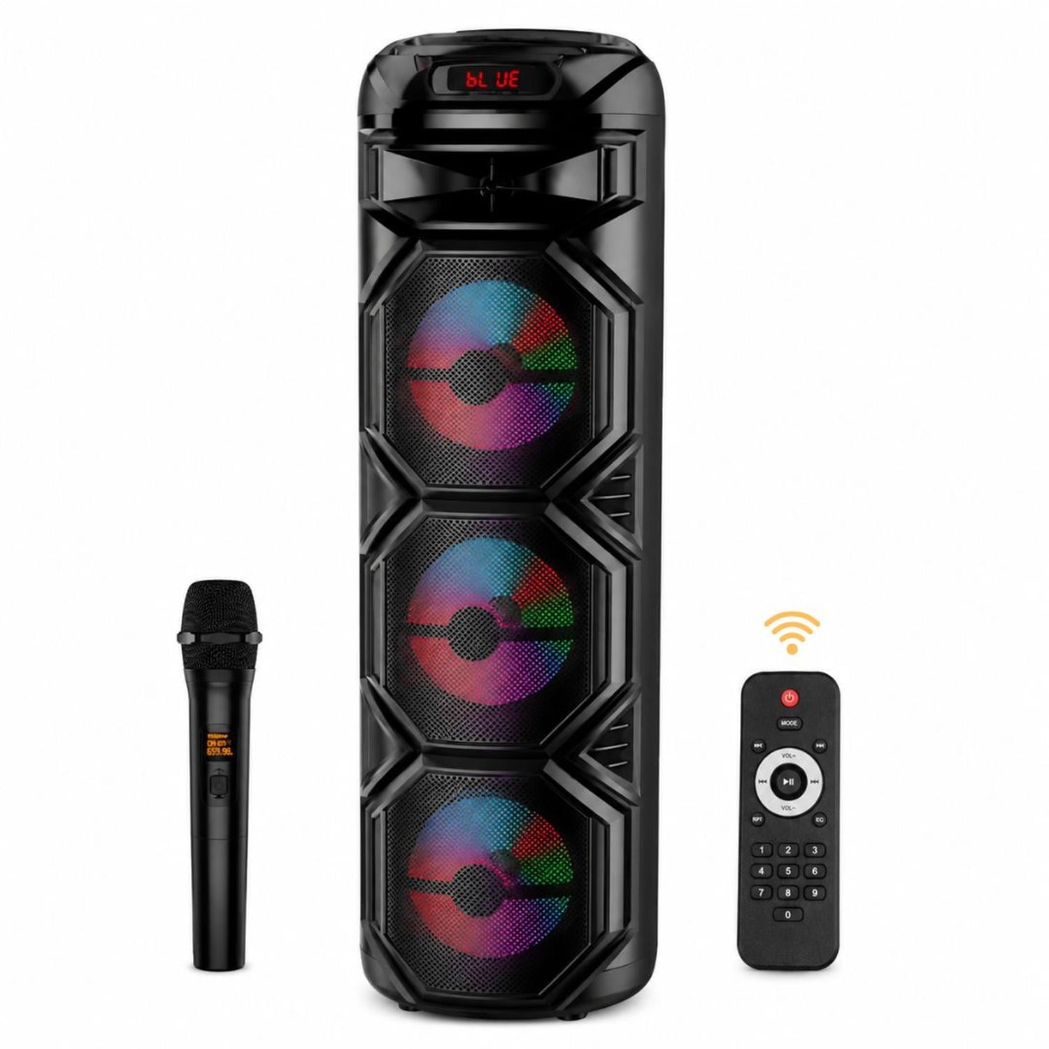 PARLANTE BLUETOOTH 60W LUCES LED MULTICOLOR TRIPLE PARLANTE 8' + MICRÓFONO + CONTROL - 1