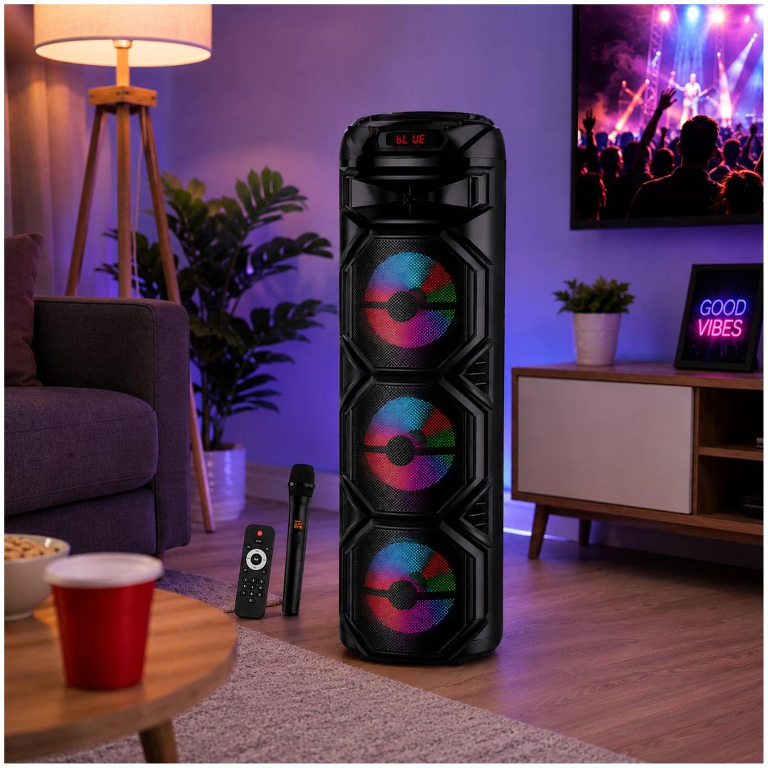 PARLANTE BLUETOOTH 60W LUCES LED MULTICOLOR TRIPLE PARLANTE 8' + MICRÓFONO + CONTROL - 3