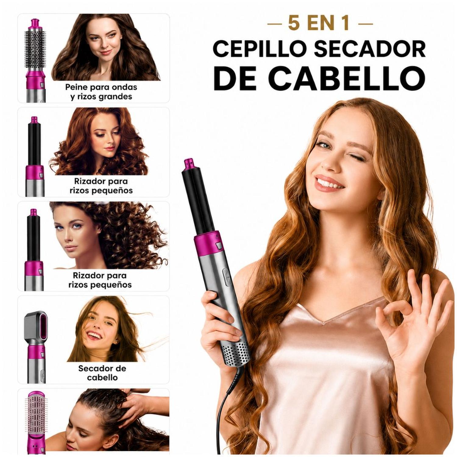 CEPILLO SECADOR MULTIFUNCIONAL 5 EN 1 PARA CABELLO RIZADOR Y PEINES INTERCAMBIABLES TAMAÑO M - 2