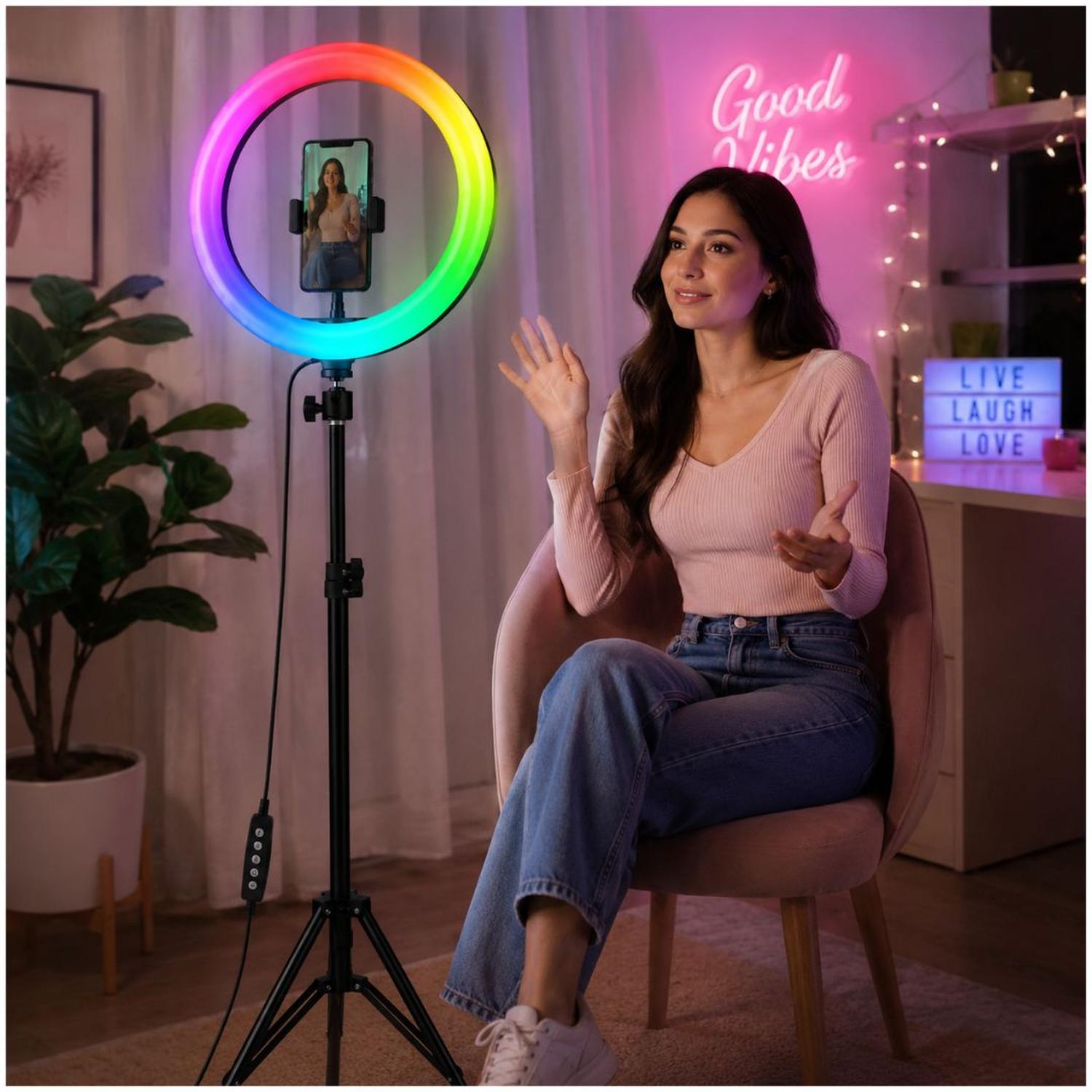 ARO LUZ LED RGB DE 26CM VIDEO PROFESIONAL STREAMING + TRÍPODE - 3
