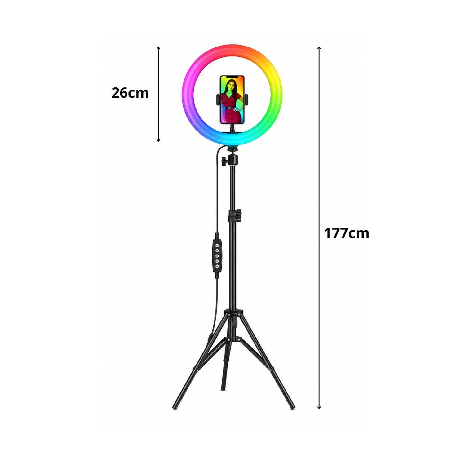 ARO LUZ LED RGB DE 26CM VIDEO PROFESIONAL STREAMING + TRÍPODE - 7