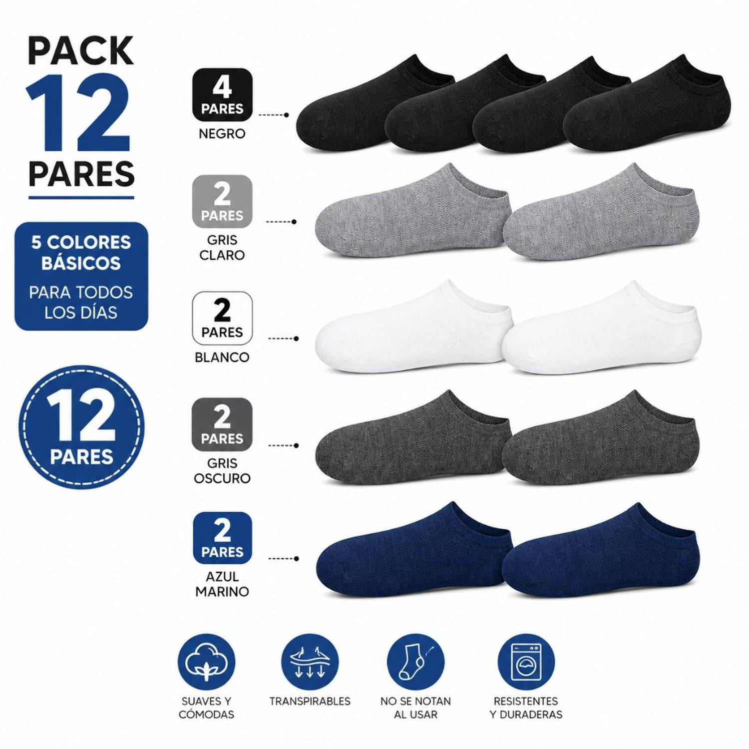 PACK X12 PARES DE MEDIAS TALONERAS PARA HOMBRE TRANSPIRABLES TALLA 40-45 - 2