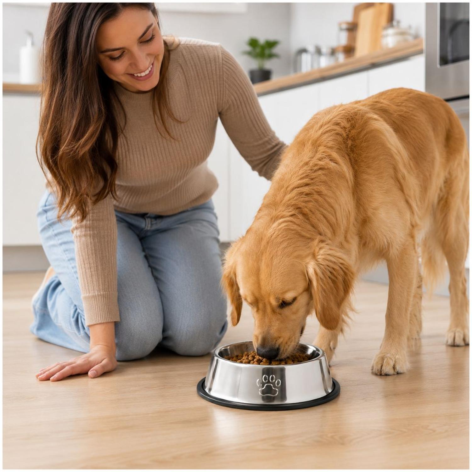 PLATO COMEDERO PARA MASCOTAS 33CM ACERO INOXIDABLE ANTIDESLIZANTE PERROS Y GATOS - 4