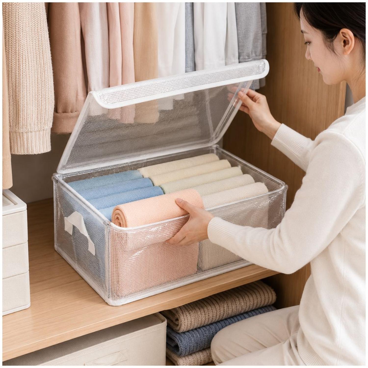 PACK X2 CAJAS ORGANIZADORAS DE ROPA MULTIUSOS PLEGABLE TRANSPARENTE CON TAPA - 2