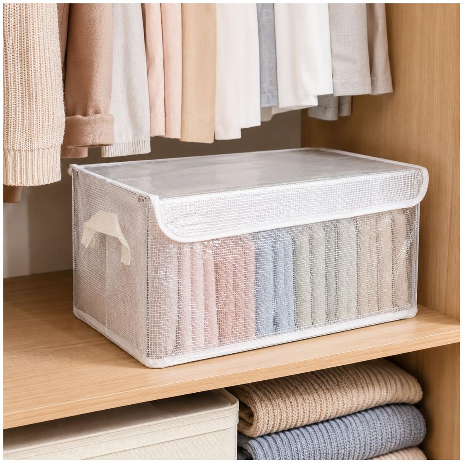 PACK X2 CAJAS ORGANIZADORAS DE ROPA MULTIUSOS PLEGABLE TRANSPARENTE CON TAPA - 3