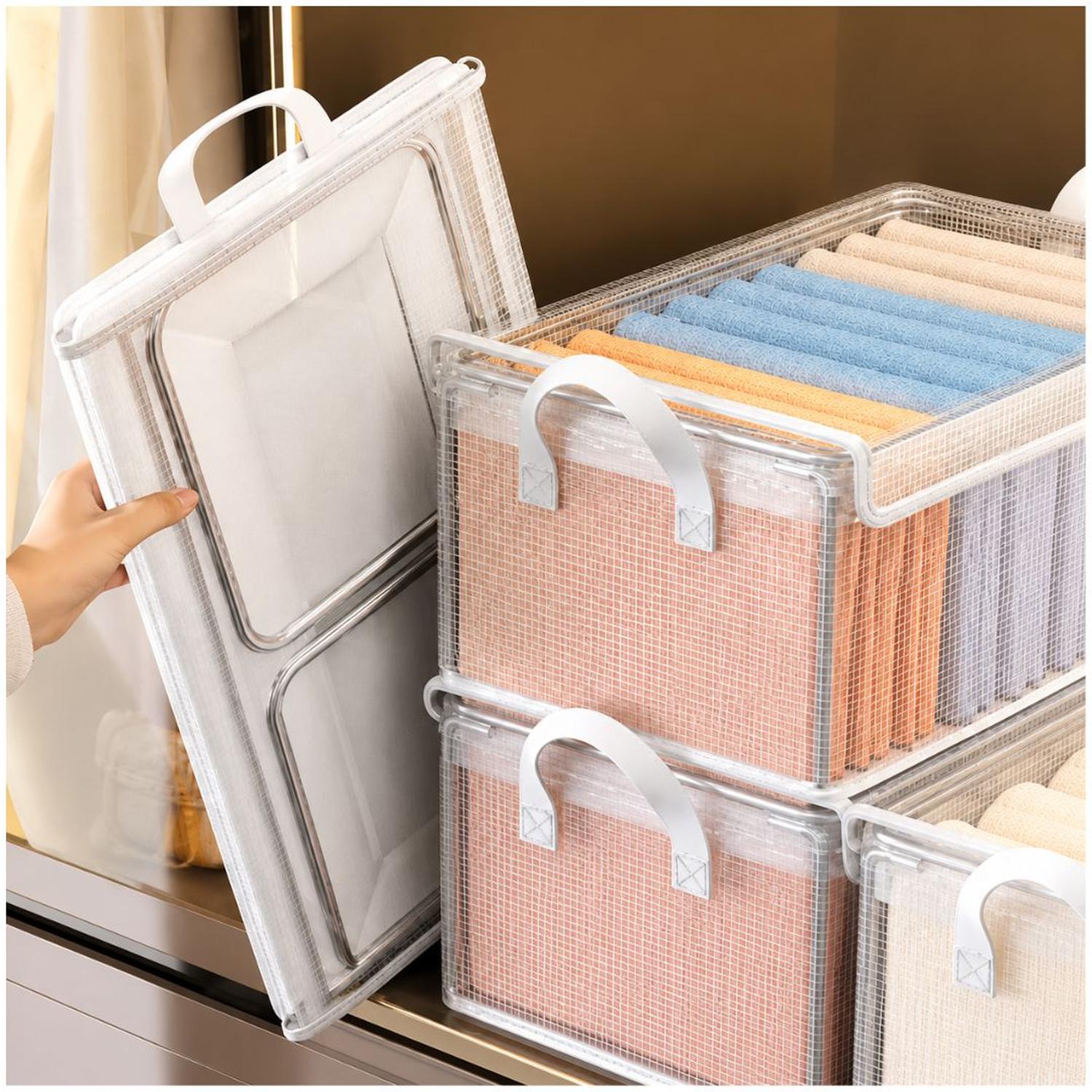 PACK X2 CAJAS ORGANIZADORAS DE ROPA MULTIUSOS PLEGABLE TRANSPARENTE CON TAPA - 5