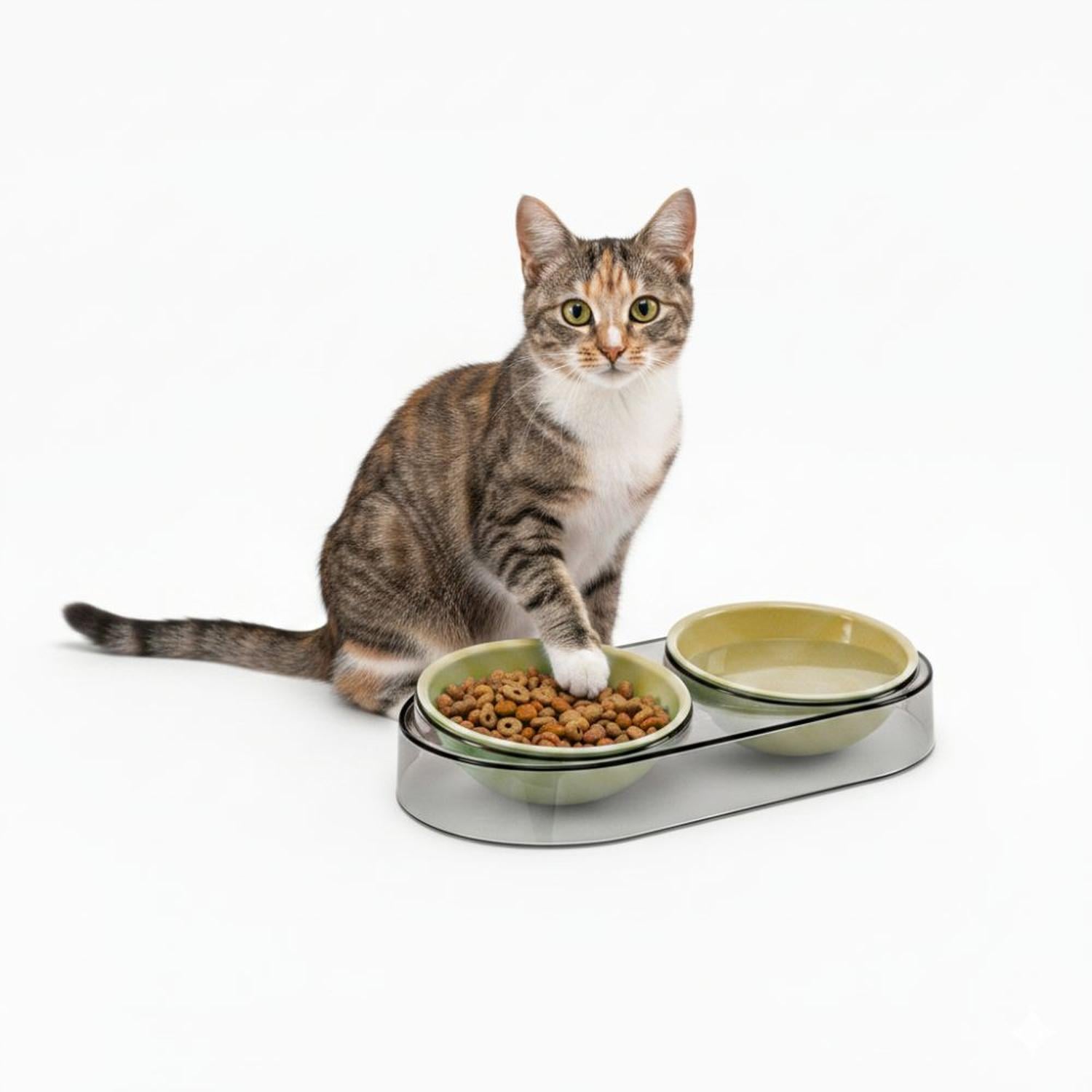 PLATO COMEDERO BEBEDERO DOBLE CUENCO MODERNO PARA MASCOTAS PERROS Y GATOS TAMAÑO M - 1
