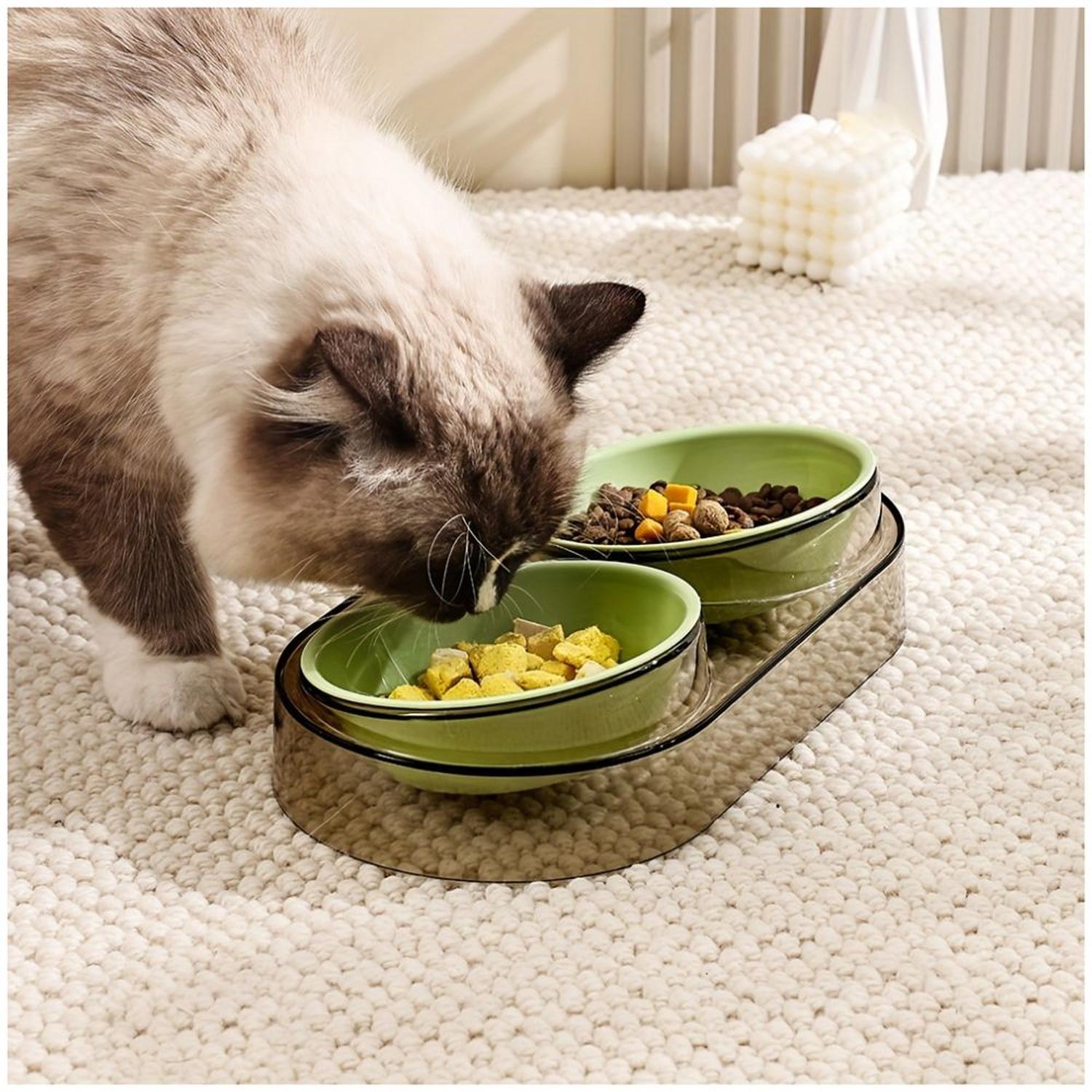PLATO COMEDERO BEBEDERO DOBLE CUENCO MODERNO PARA MASCOTAS PERROS Y GATOS TAMAÑO M - 2
