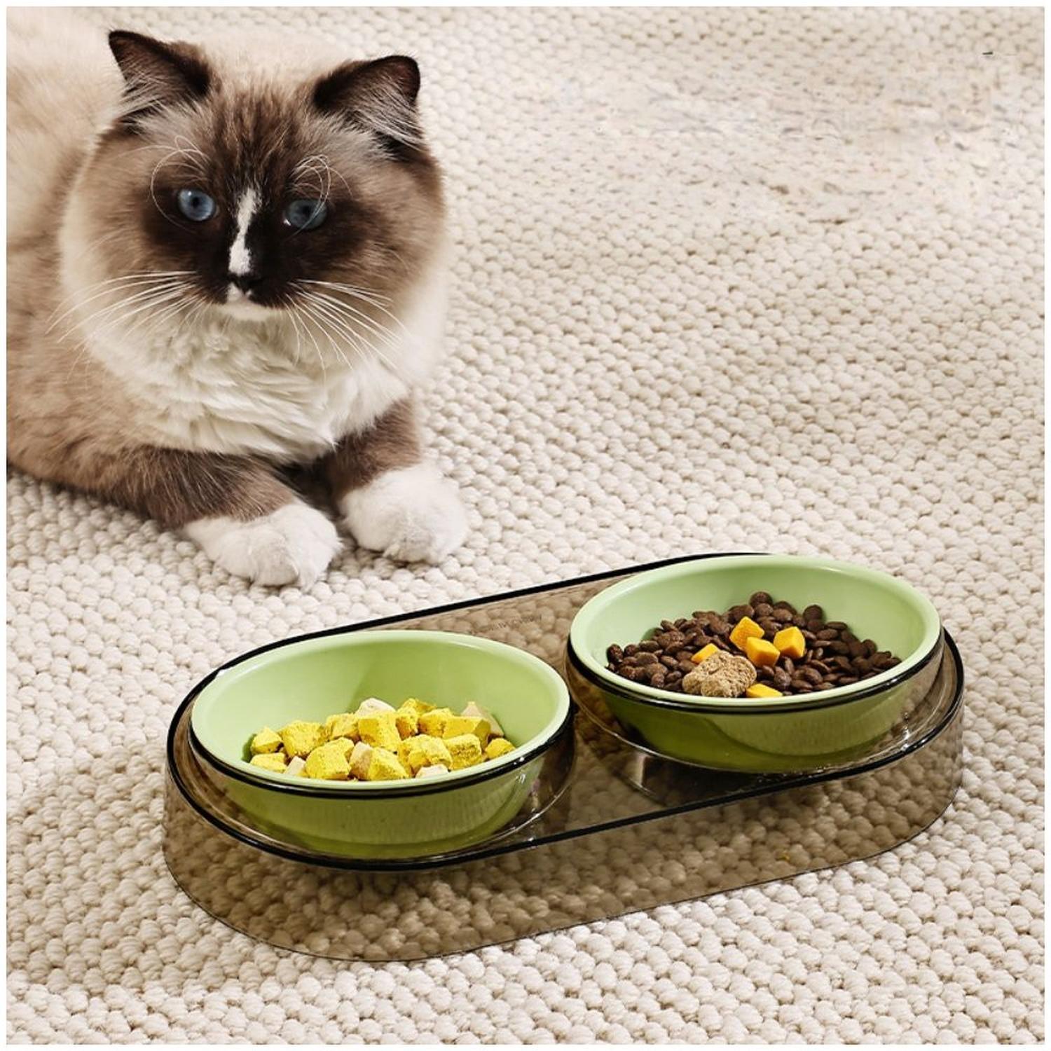PLATO COMEDERO BEBEDERO DOBLE CUENCO MODERNO PARA MASCOTAS PERROS Y GATOS TAMAÑO M - 3