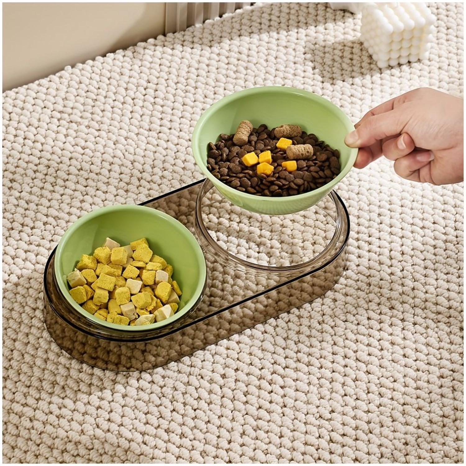 PLATO COMEDERO BEBEDERO DOBLE CUENCO MODERNO PARA MASCOTAS PERROS Y GATOS TAMAÑO M - 4