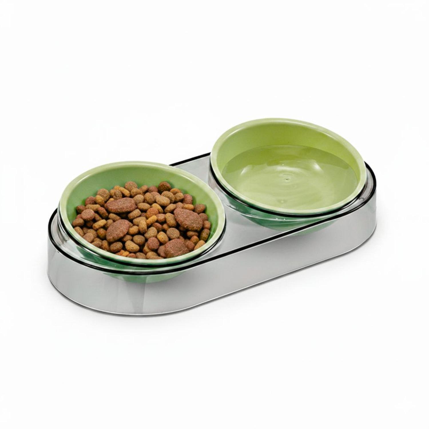 PLATO COMEDERO BEBEDERO DOBLE CUENCO MODERNO PARA MASCOTAS PERROS Y GATOS TAMAÑO M - 6
