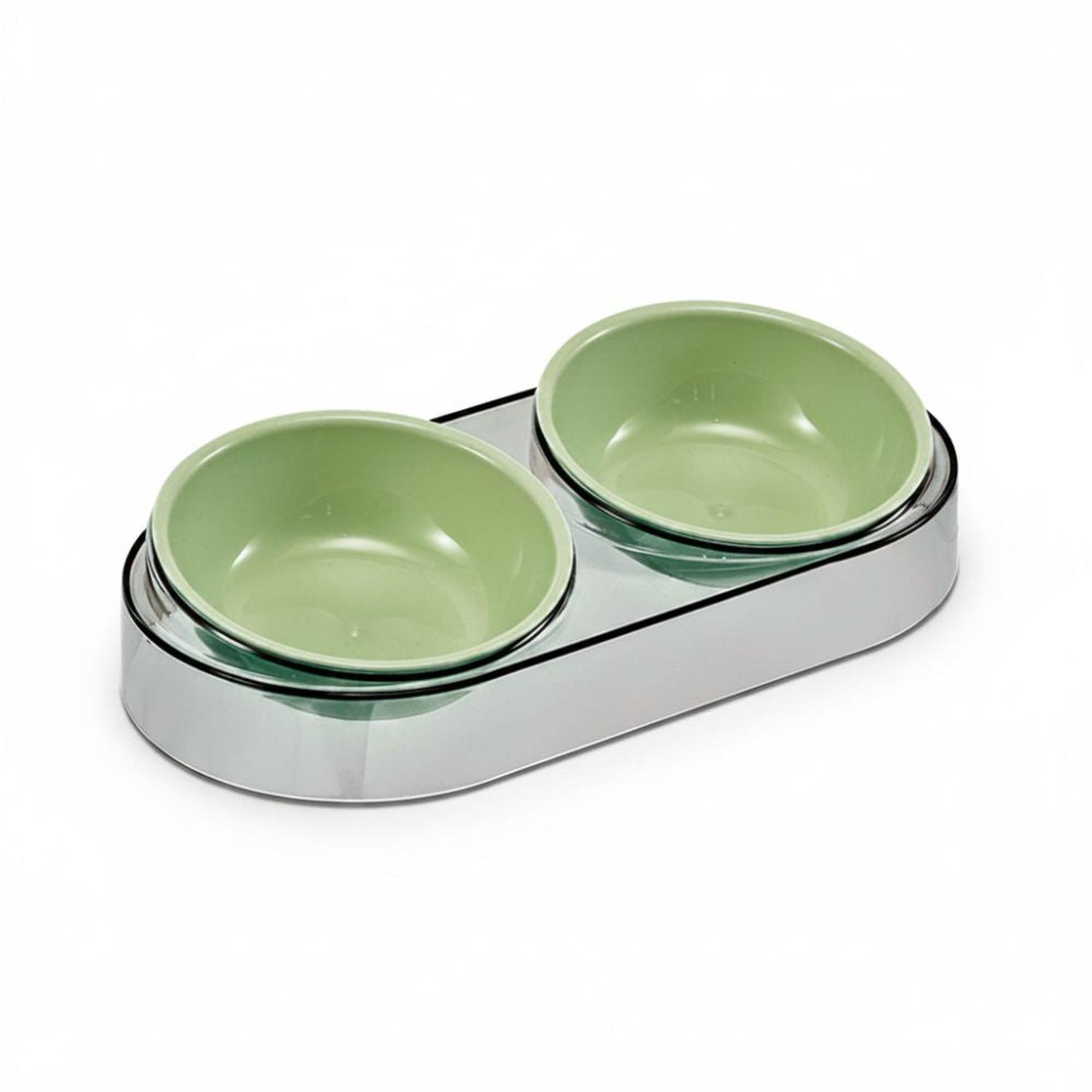 PLATO COMEDERO BEBEDERO DOBLE CUENCO MODERNO PARA MASCOTAS PERROS Y GATOS TAMAÑO M - 7