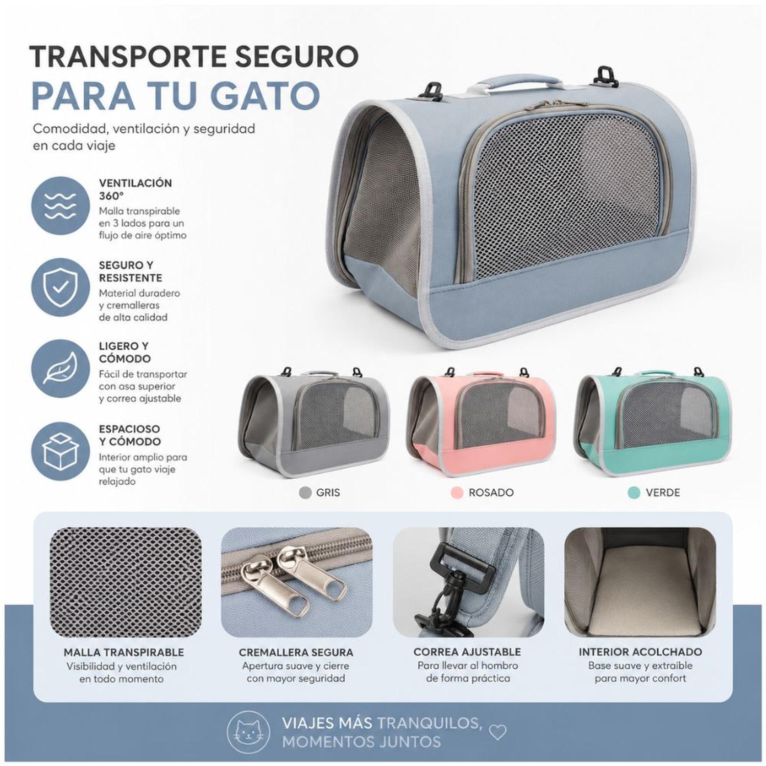 BOLSO MOCHILA MALETÍN PARA TRANSPORTAR MASCOTAS PEQUEÑAS GATOS TRANSPIRABLE - 7