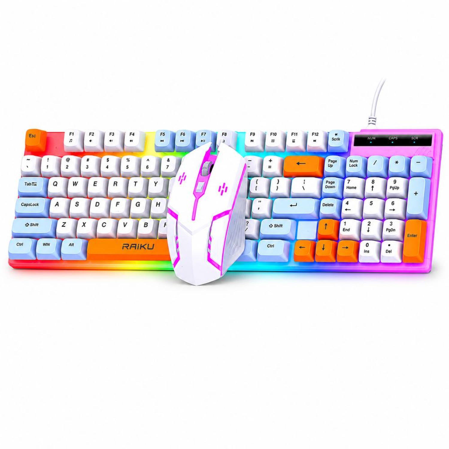 KIT TECLADO Y MOUSE RGB COMBO GAMER BLANCO RAIKU T28 2 EN 1 PARA PC LAPTOP - 1