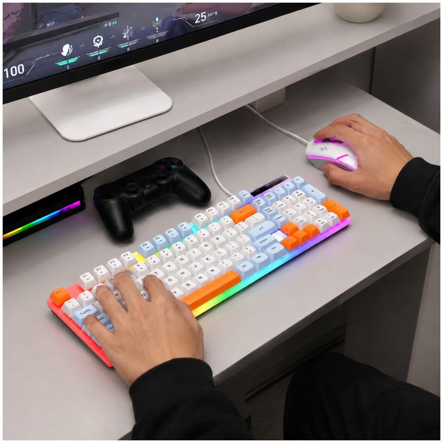 KIT TECLADO Y MOUSE RGB COMBO GAMER BLANCO RAIKU T28 2 EN 1 PARA PC LAPTOP - 4