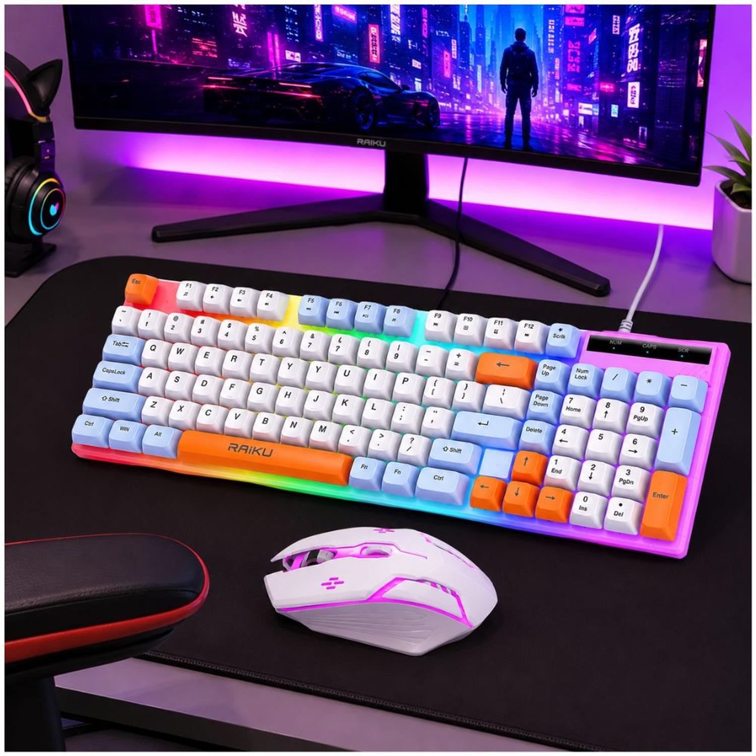 KIT TECLADO Y MOUSE RGB COMBO GAMER BLANCO RAIKU T28 2 EN 1 PARA PC LAPTOP - 5
