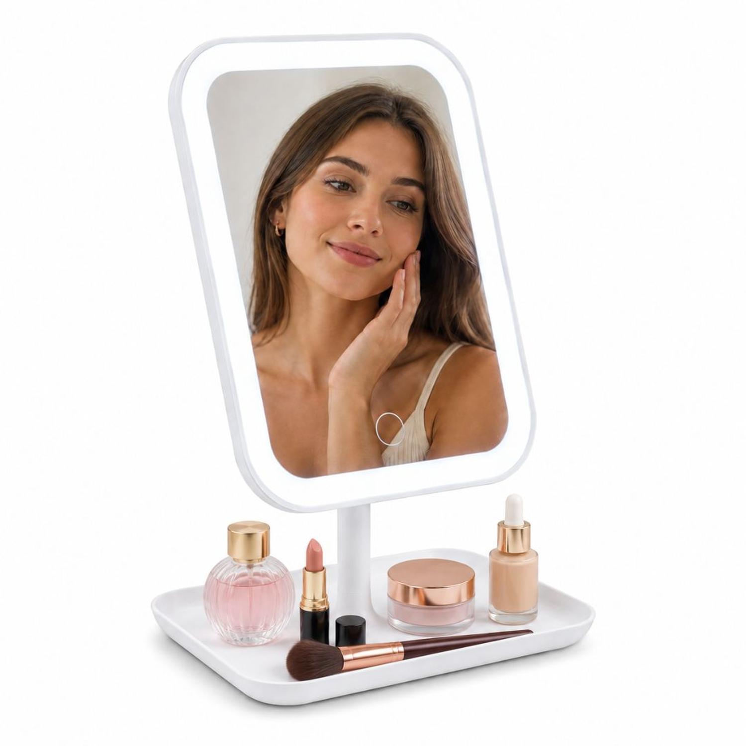 ESPEJO LED RECARGABLE 3 TONOS DE ILUMINACIÓN CONTROL TÁCTIL ÁNGULO AJUSTABLE - 1