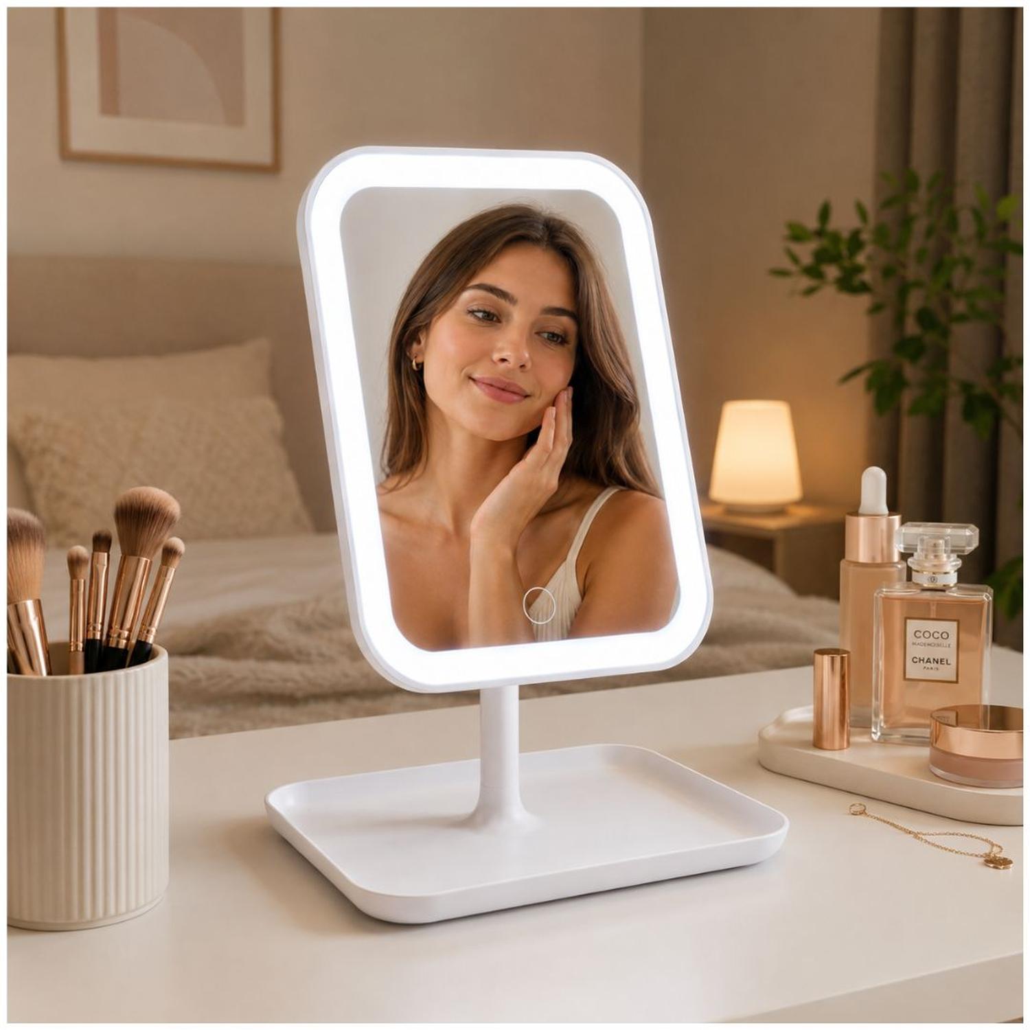 ESPEJO LED RECARGABLE 3 TONOS DE ILUMINACIÓN CONTROL TÁCTIL ÁNGULO AJUSTABLE - 2