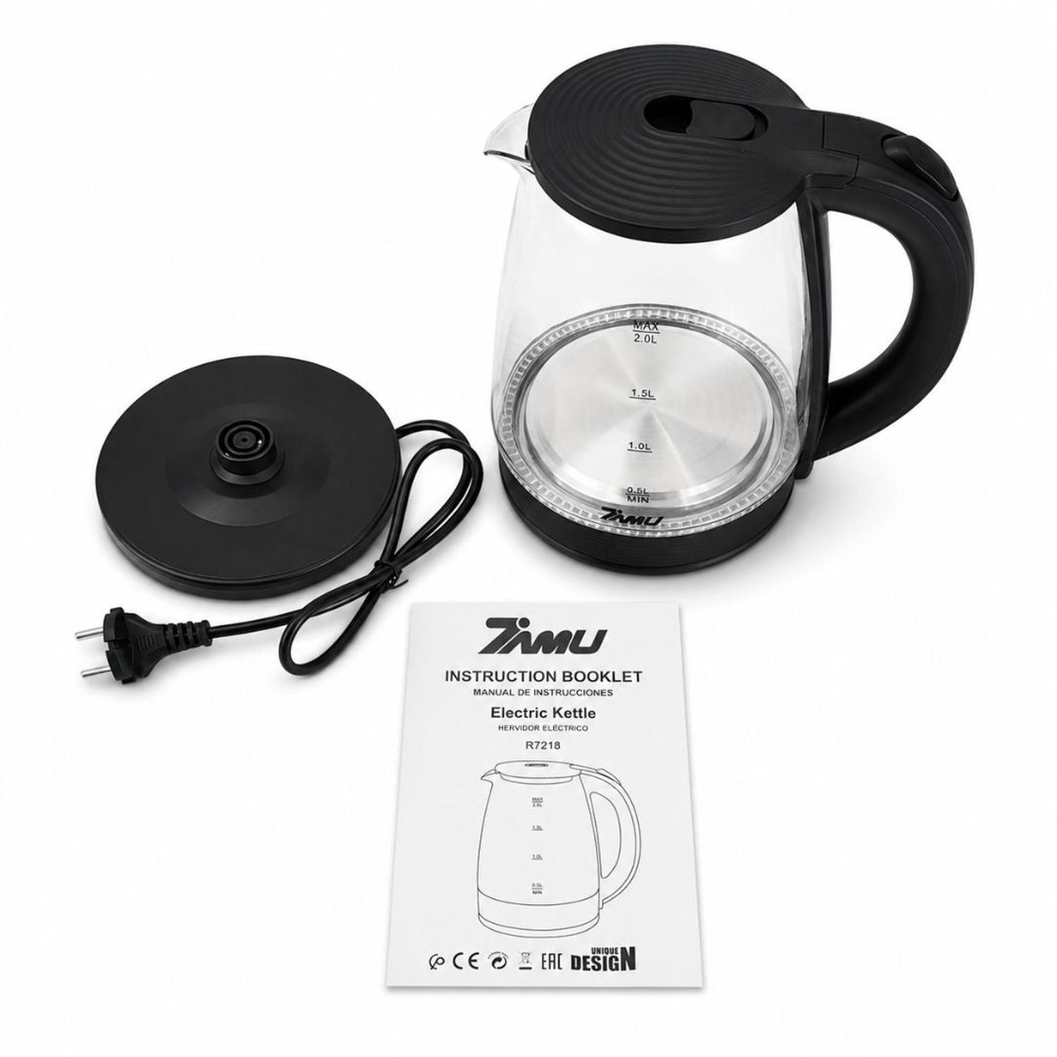 HERVIDOR DE VIDRIO ELÉCTRICO DE 2 LITROS 1500W R7218 CON BASE 360° - 7