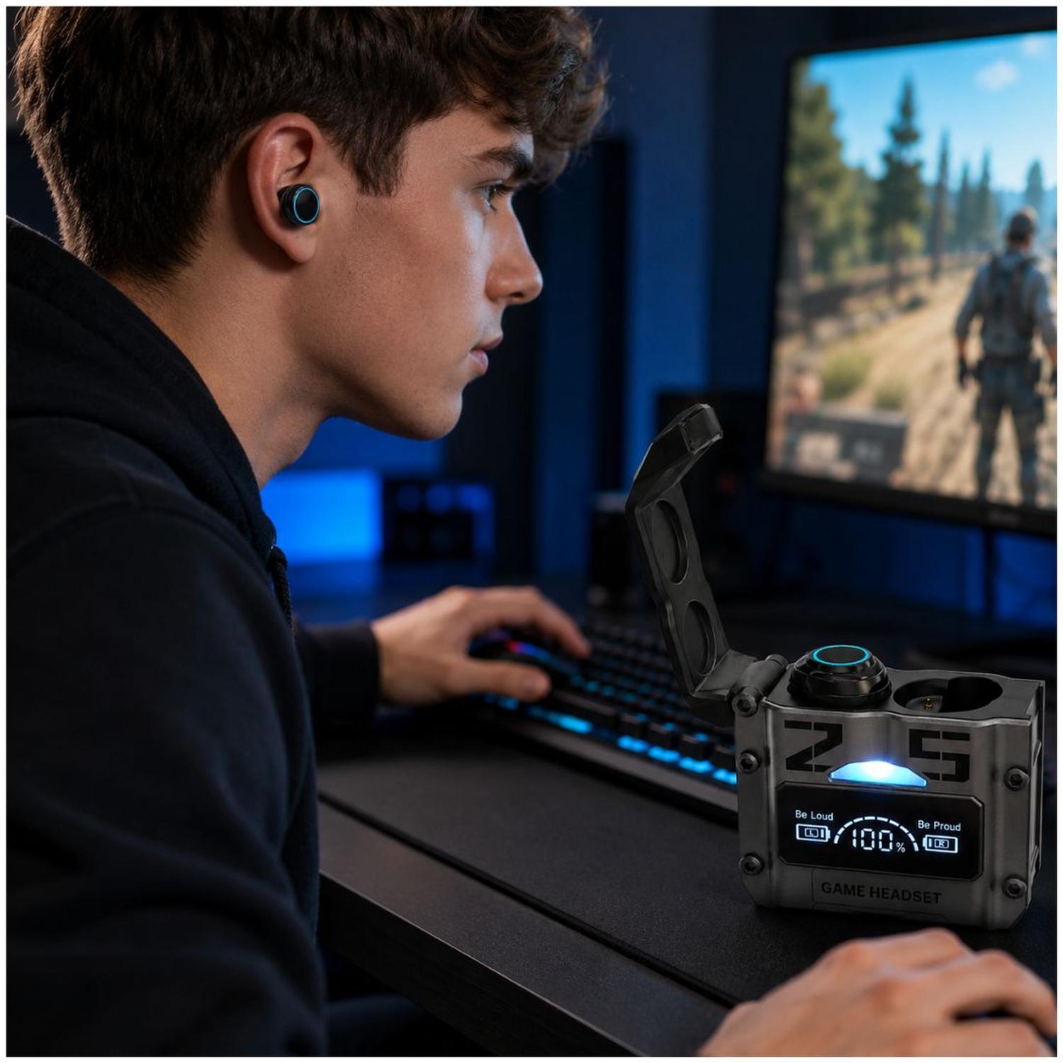 AUDÍFONOS GAMER ENC INALÁMBRICOS M25 BLUETOOTH 5.3 POWER BANK PANTALLA LED - 3