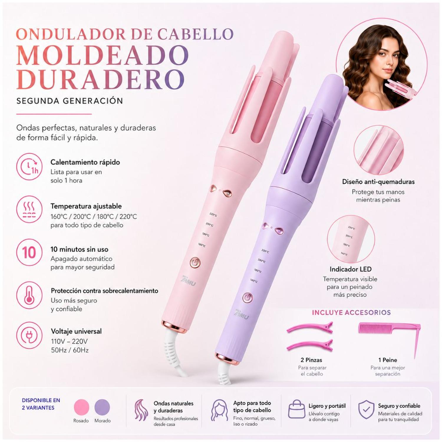 ONDULADOR RIZADORA YX630 AUTOMÁTICA DE CABELLO 32MM PROFESIONAL 4 NIVELES TAMAÑO M - 5