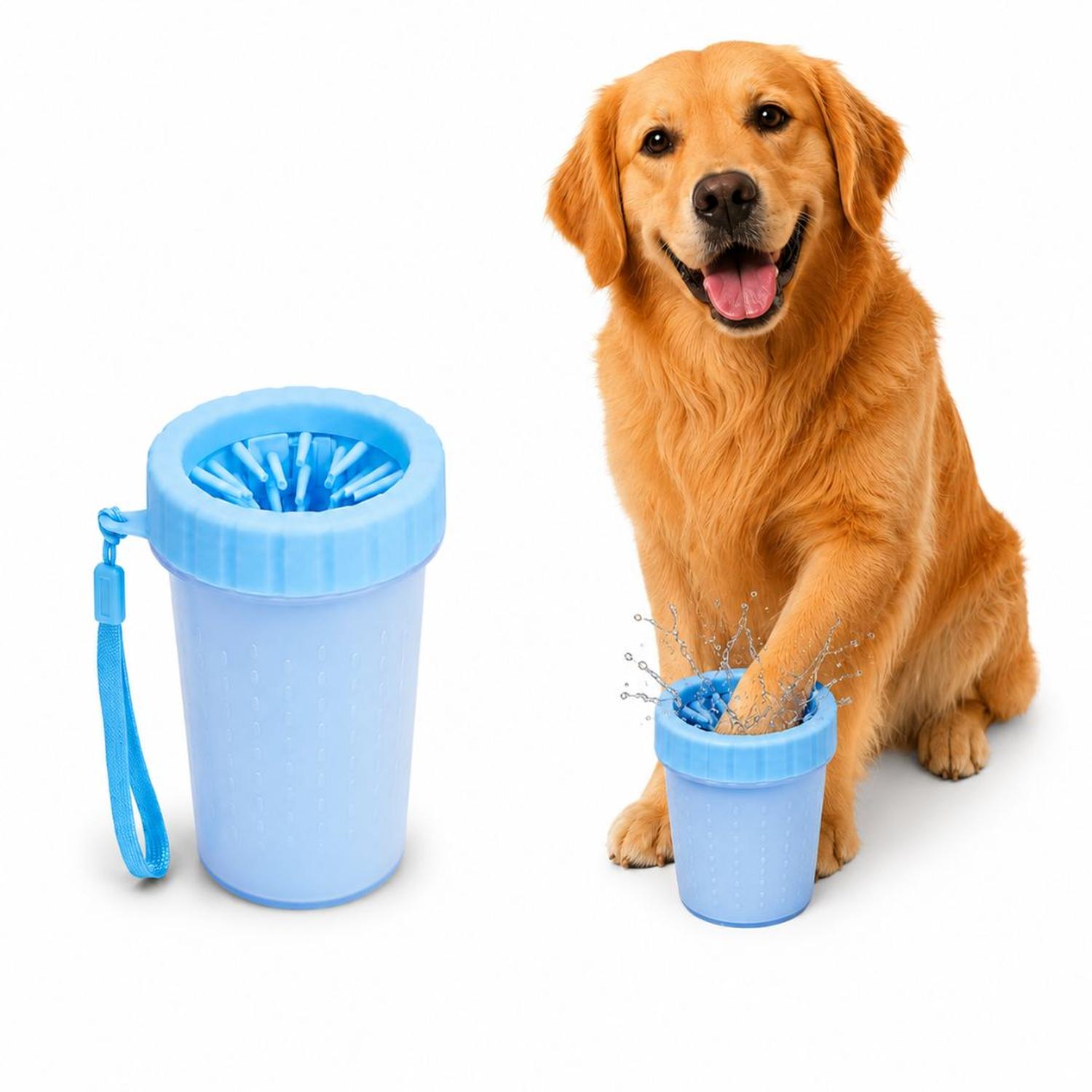 LAVADOR LIMPIADOR GRANDE DE PATAS PARA PERROS CON CERDAS DE SILICONA SUAVE CELESTE TAMAÑO M - 1