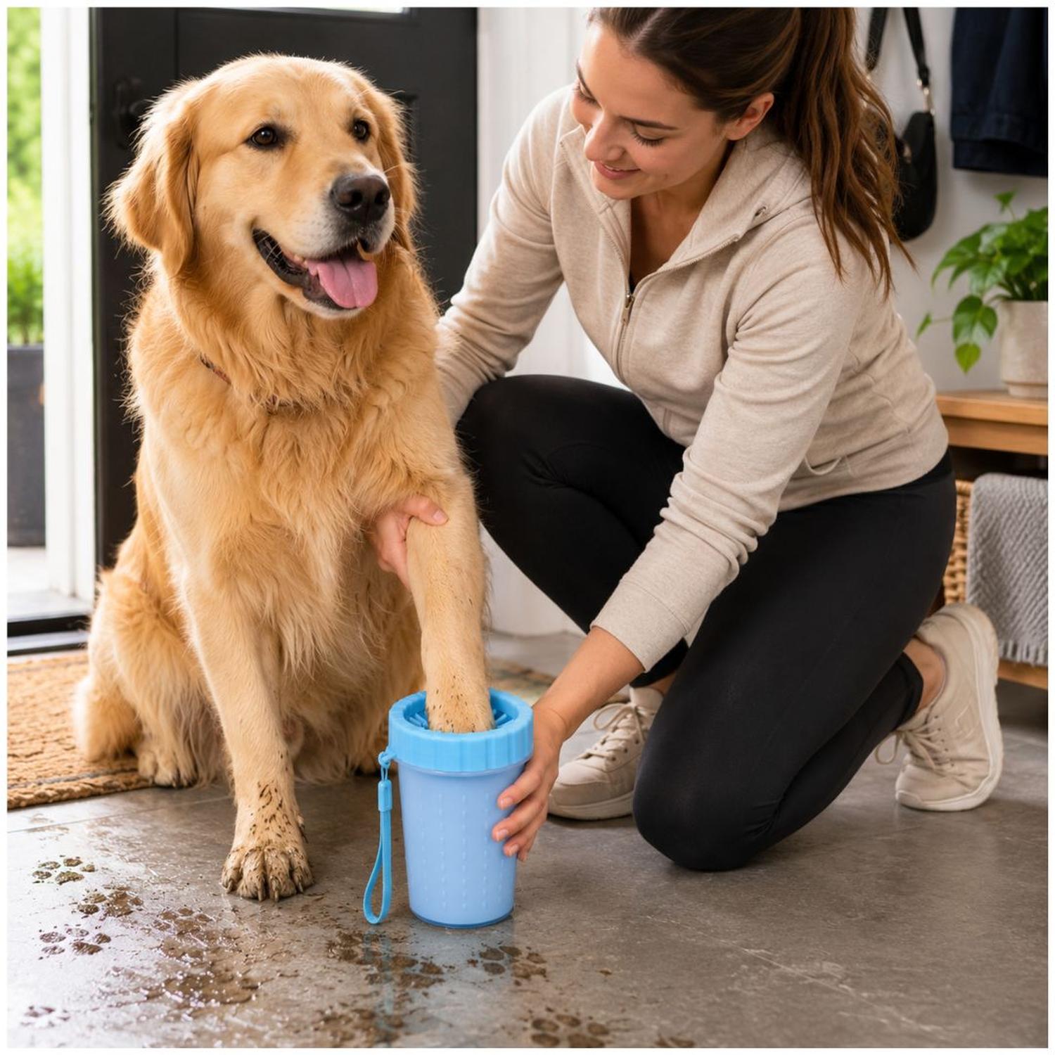 LAVADOR LIMPIADOR GRANDE DE PATAS PARA PERROS CON CERDAS DE SILICONA SUAVE CELESTE TAMAÑO M - 2