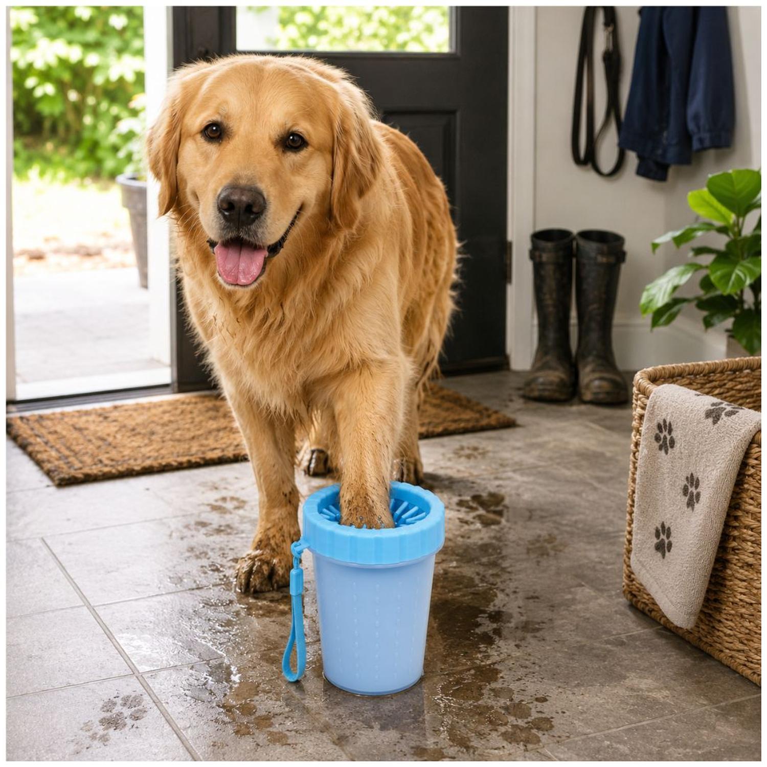 LAVADOR LIMPIADOR GRANDE DE PATAS PARA PERROS CON CERDAS DE SILICONA SUAVE CELESTE TAMAÑO M - 3