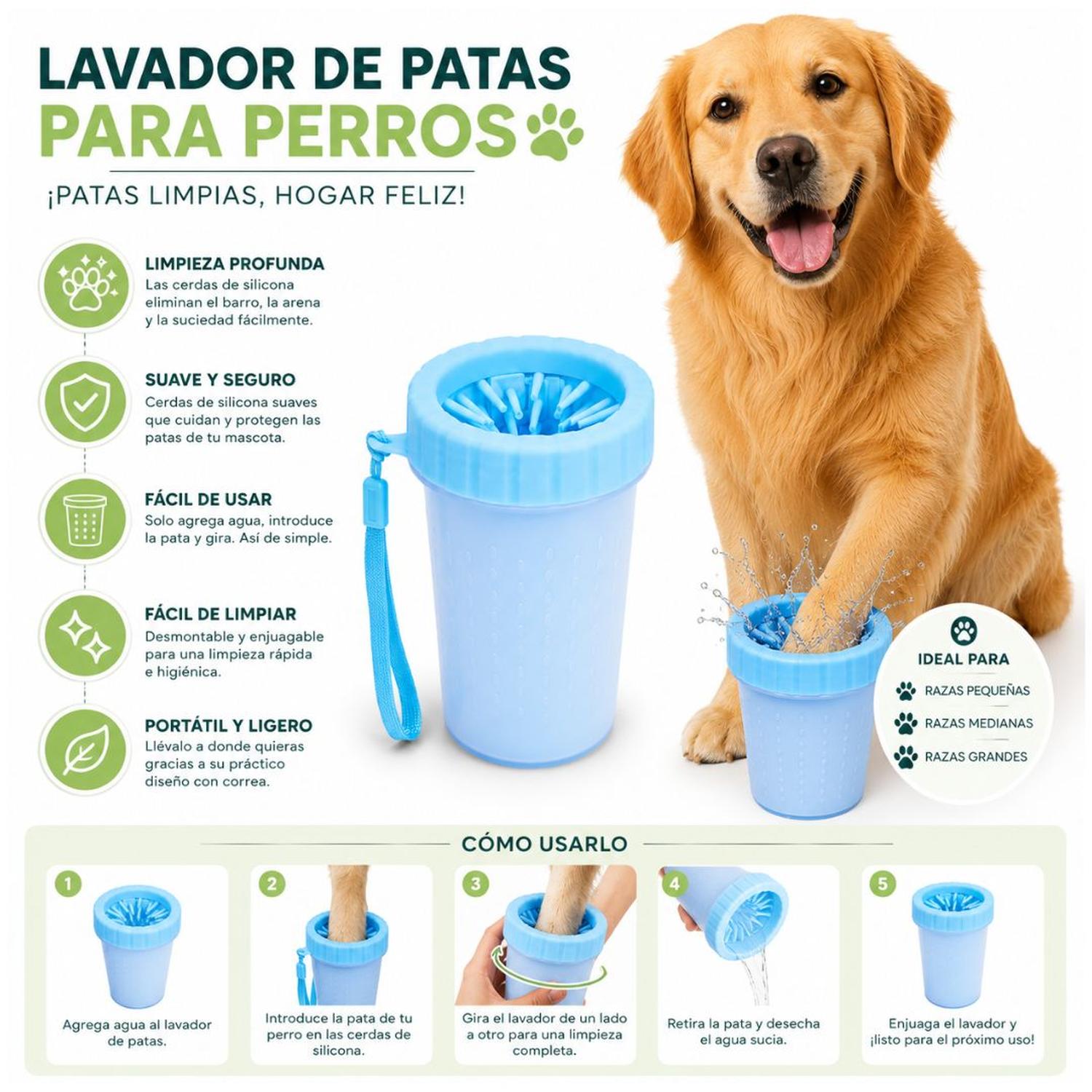 LAVADOR LIMPIADOR GRANDE DE PATAS PARA PERROS CON CERDAS DE SILICONA SUAVE CELESTE TAMAÑO M - 4