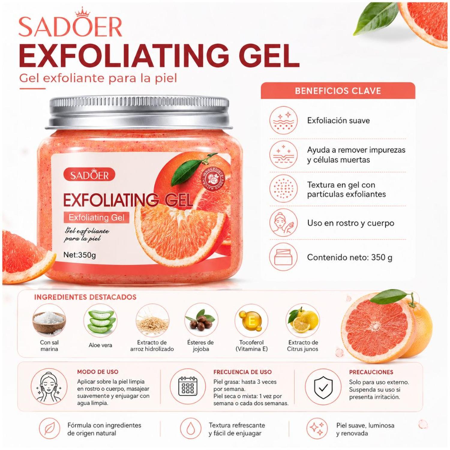 GEL EXFOLIANTE CORPORAL FACIAL SADOER 350G ALOE VERA SAL MARINA VITAMINA E - 3