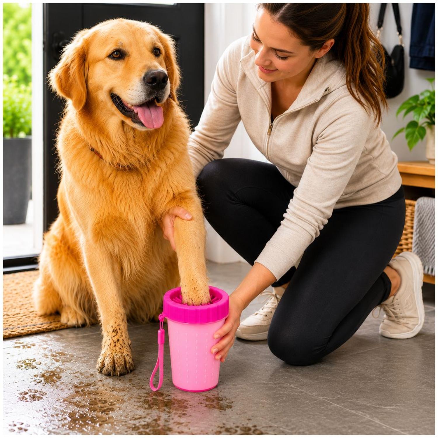 LAVADOR LIMPIADOR GRANDE DE PATAS PARA PERROS CON CERDAS DE SILICONA SUAVE ROSA TAMAÑO M - 2