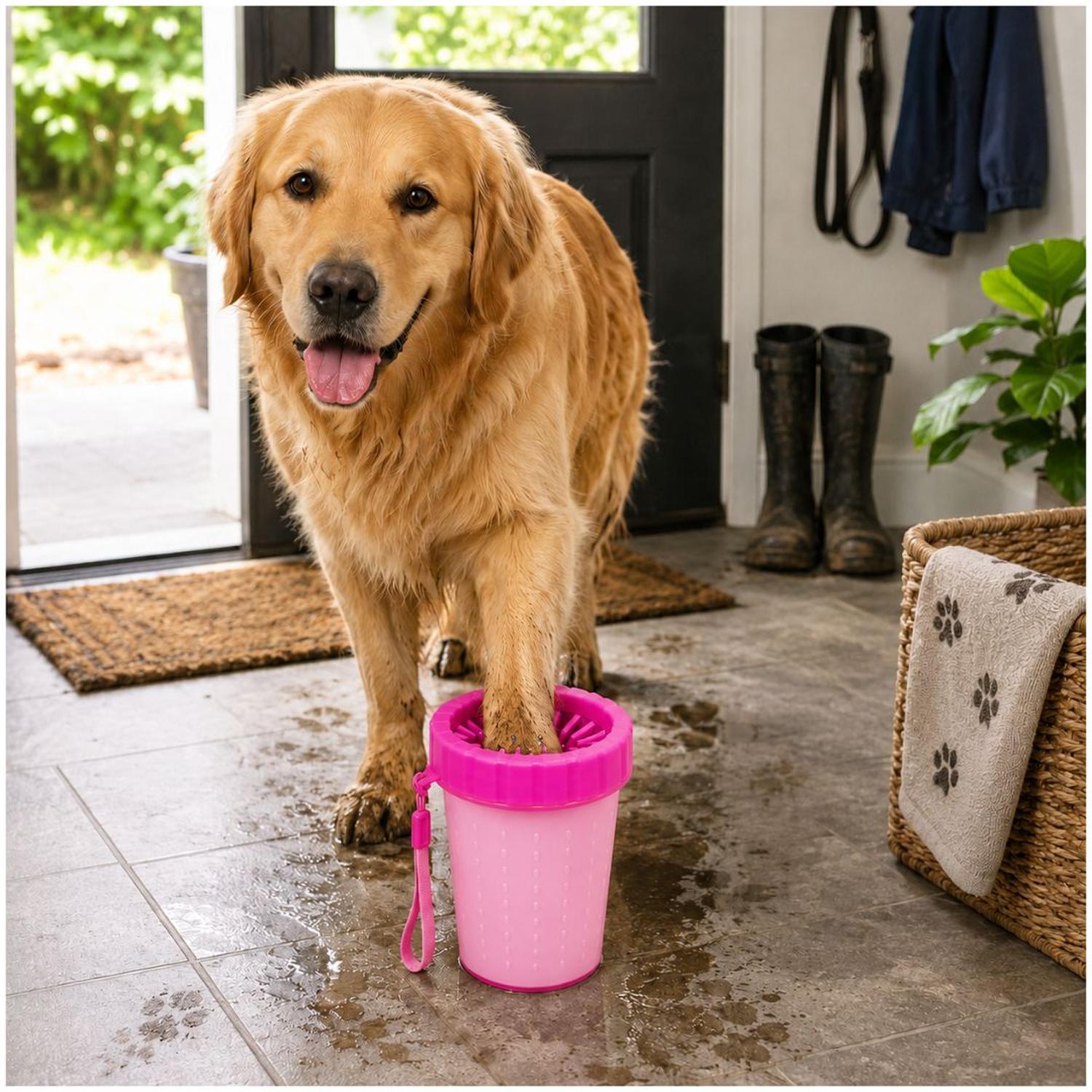 LAVADOR LIMPIADOR GRANDE DE PATAS PARA PERROS CON CERDAS DE SILICONA SUAVE ROSA TAMAÑO M - 3