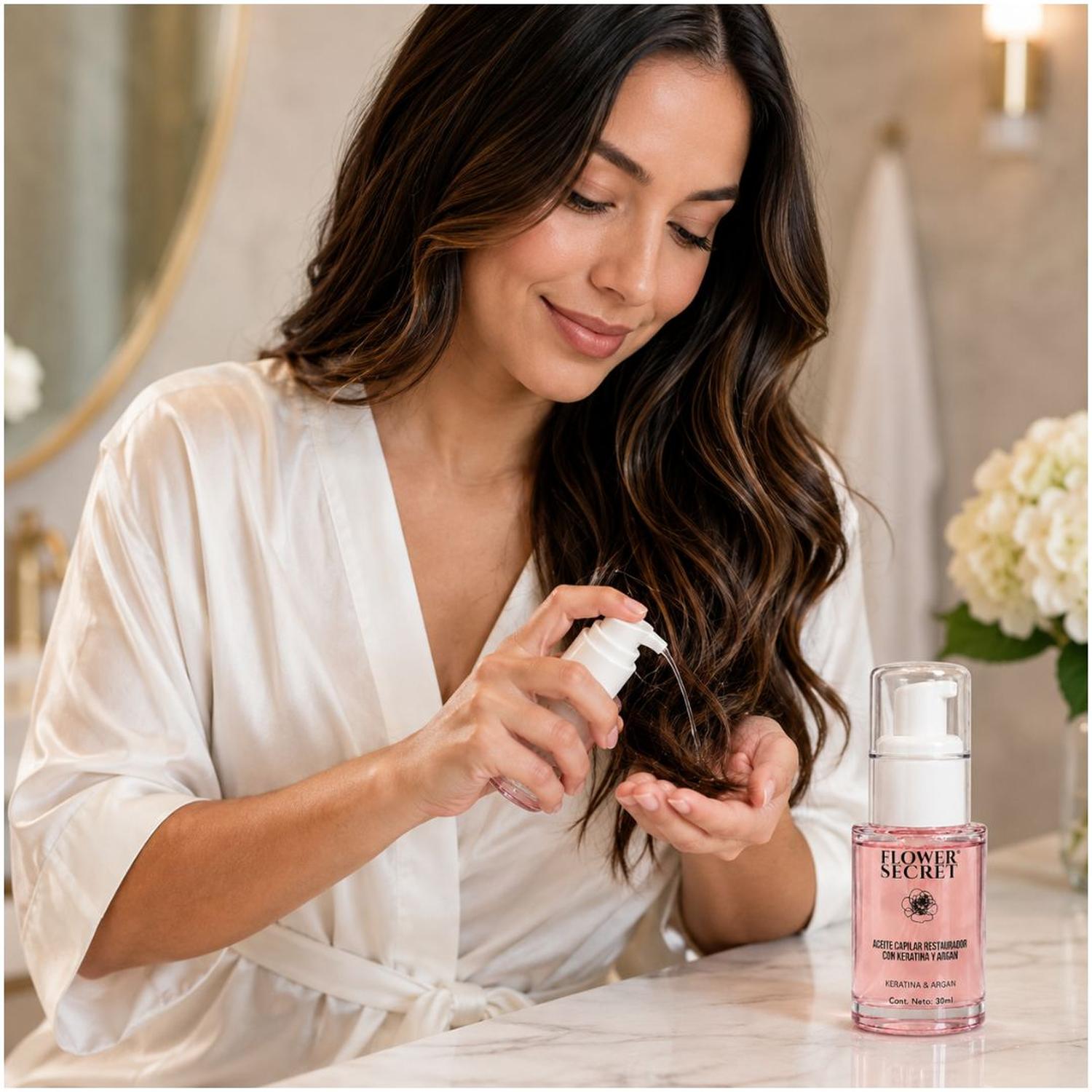 ACEITE CAPILAR ANTI-FRIZZ FLOWER SECRET 30ML CON KERATINA Y ARGÁN BRILLO Y REPARACIÓN - 2
