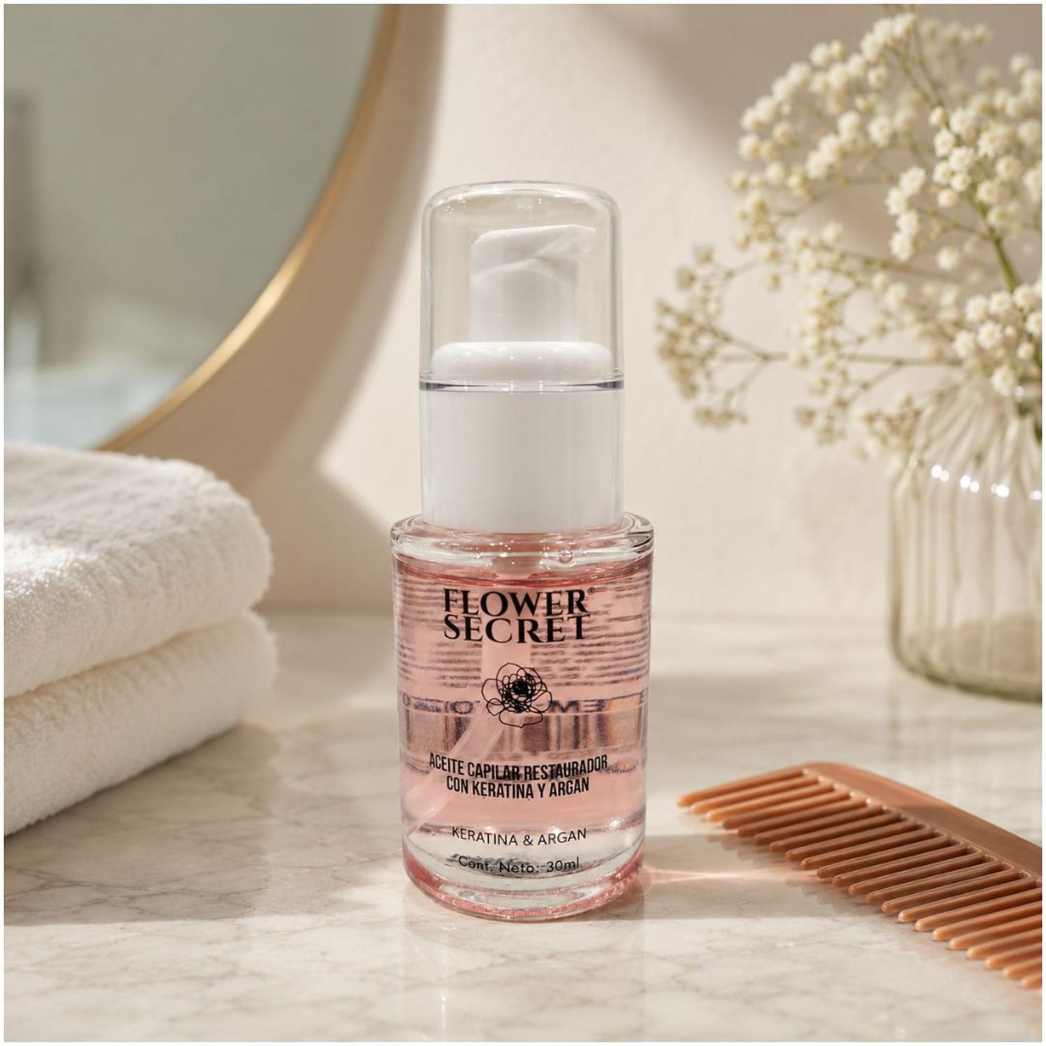 ACEITE CAPILAR ANTI-FRIZZ FLOWER SECRET 30ML CON KERATINA Y ARGÁN BRILLO Y REPARACIÓN - 4