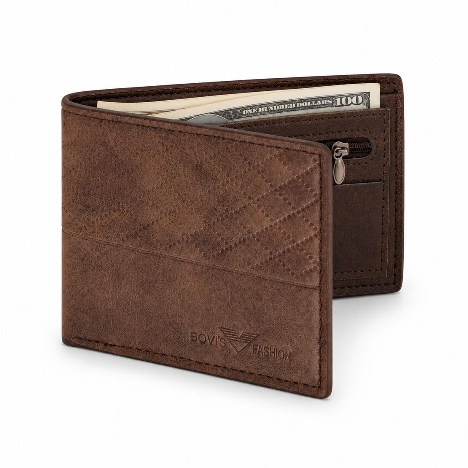 BILLETERA BOVIS FASHION HOMBRE DISEÑO TEXTURIZADO CON CIERRE Y TARJETERO TAMAÑO M - 1