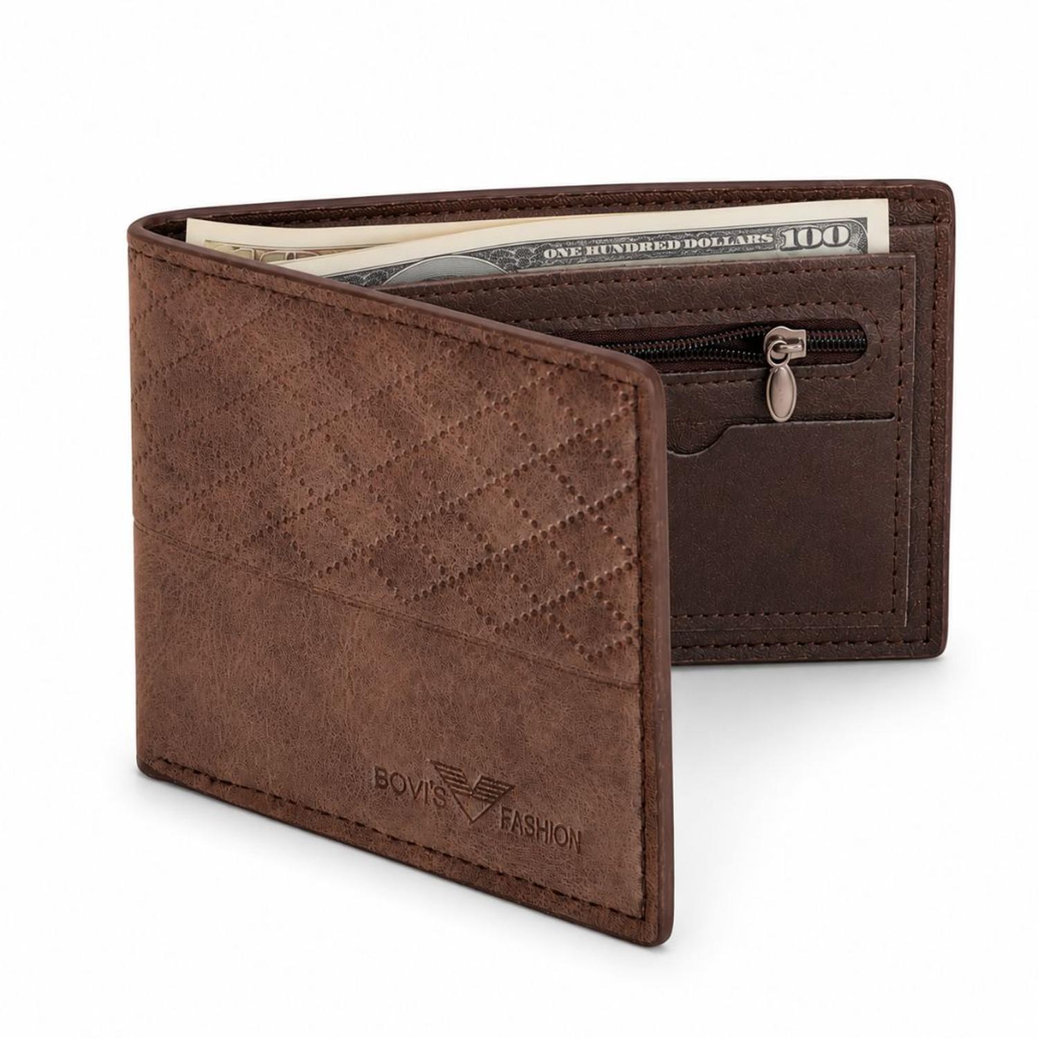 BILLETERA BOVIS FASHION HOMBRE DISEÑO TEXTURIZADO CON CIERRE Y TARJETERO TAMAÑO M - 6